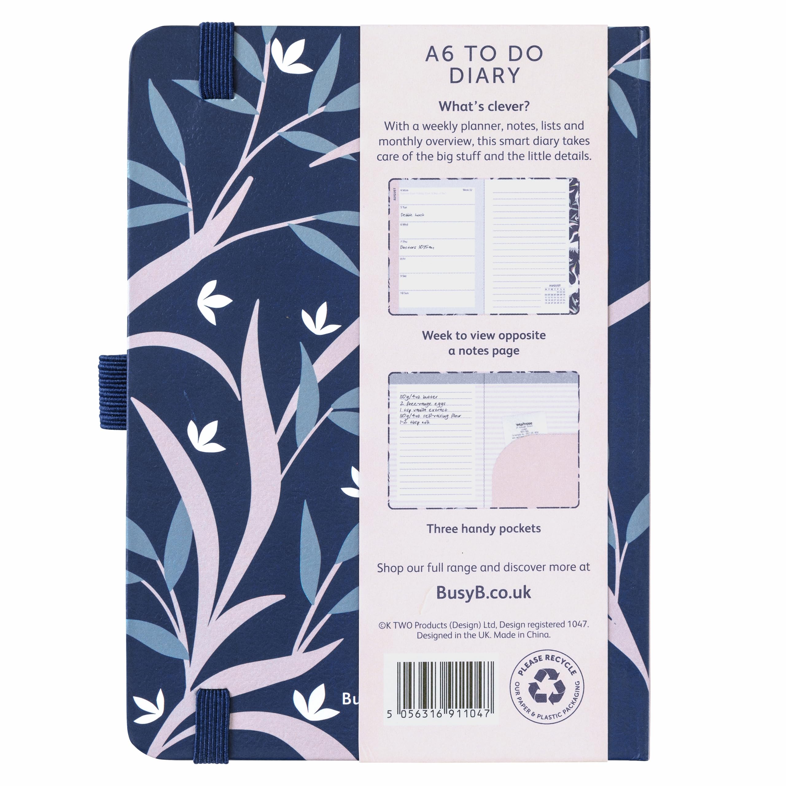Busy B 2025 A6 Weekly Planner - Compact Navy Floral Diary with To-Do Lists, Notes Pages & 3 Pockets | Week-to-View Layout + Year Planner | Perfect for Work, School & Personal Organization