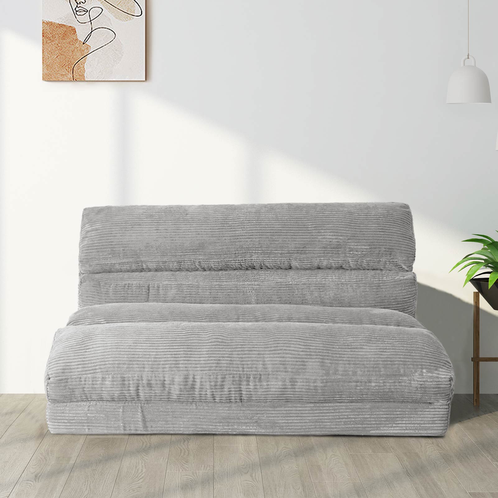 MAXYOYO Folding Sofa Bed - Corduroy Convertible Floor Mattress for Small Spaces, Light Gray | Perfect for Guest Rooms, Apartments & Studio Living
