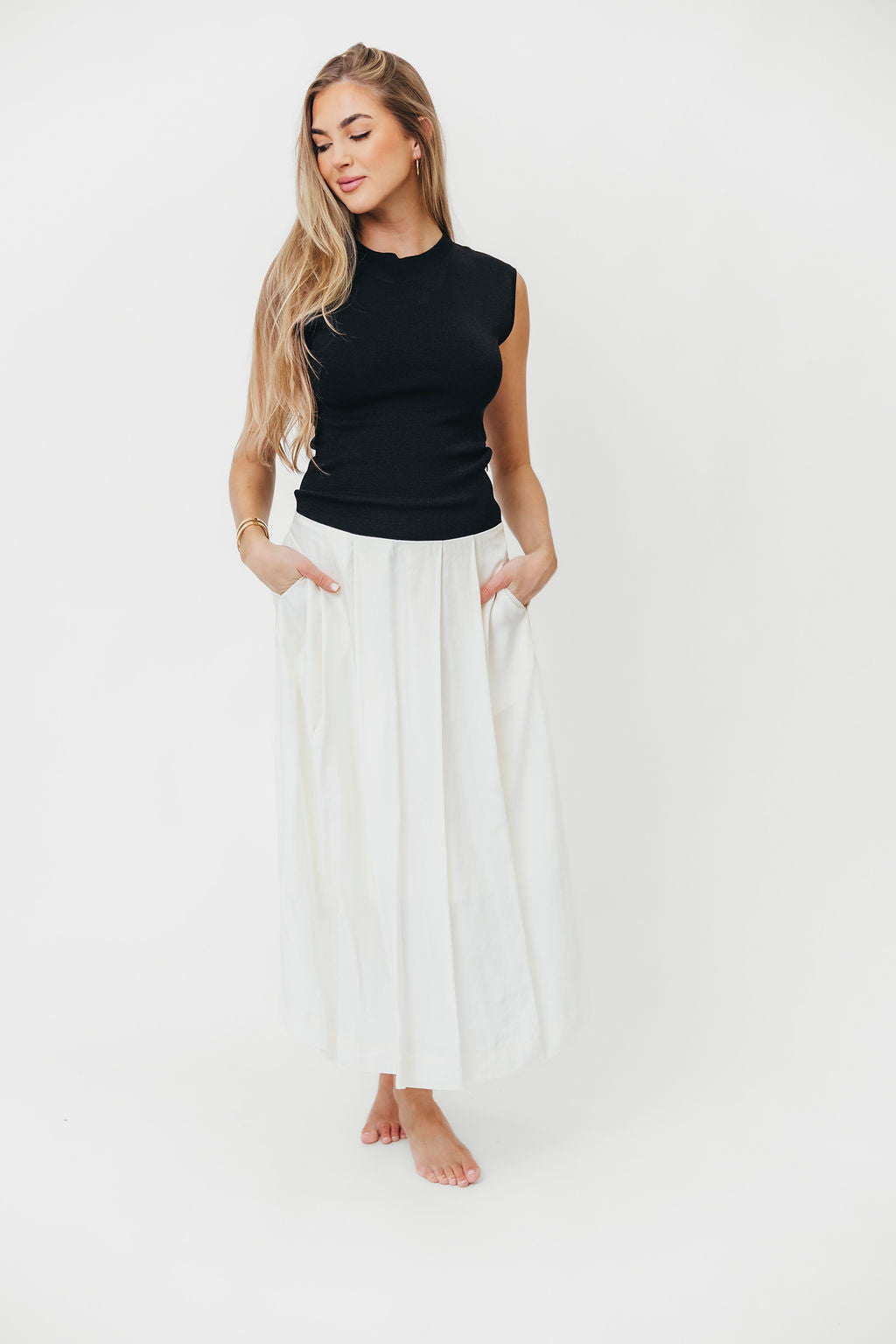 The Cairo Midi Dress - Elegant Black & Cream Flowy Dress for Women | Perfect for Casual Outings, Date Nights & Office Wear