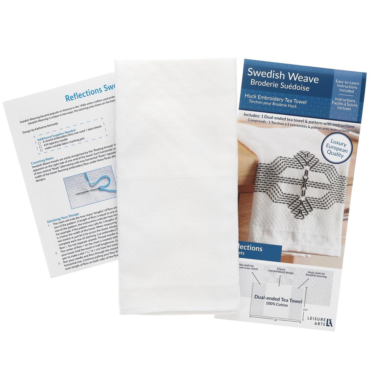 Swedish Weave Towel Kit - Reflections Black | Traditional Huck Weaving Patterns & Fabric for DIY Handmade Towels | Perfect for Home Decor, Gift Giving & Craft Projects
