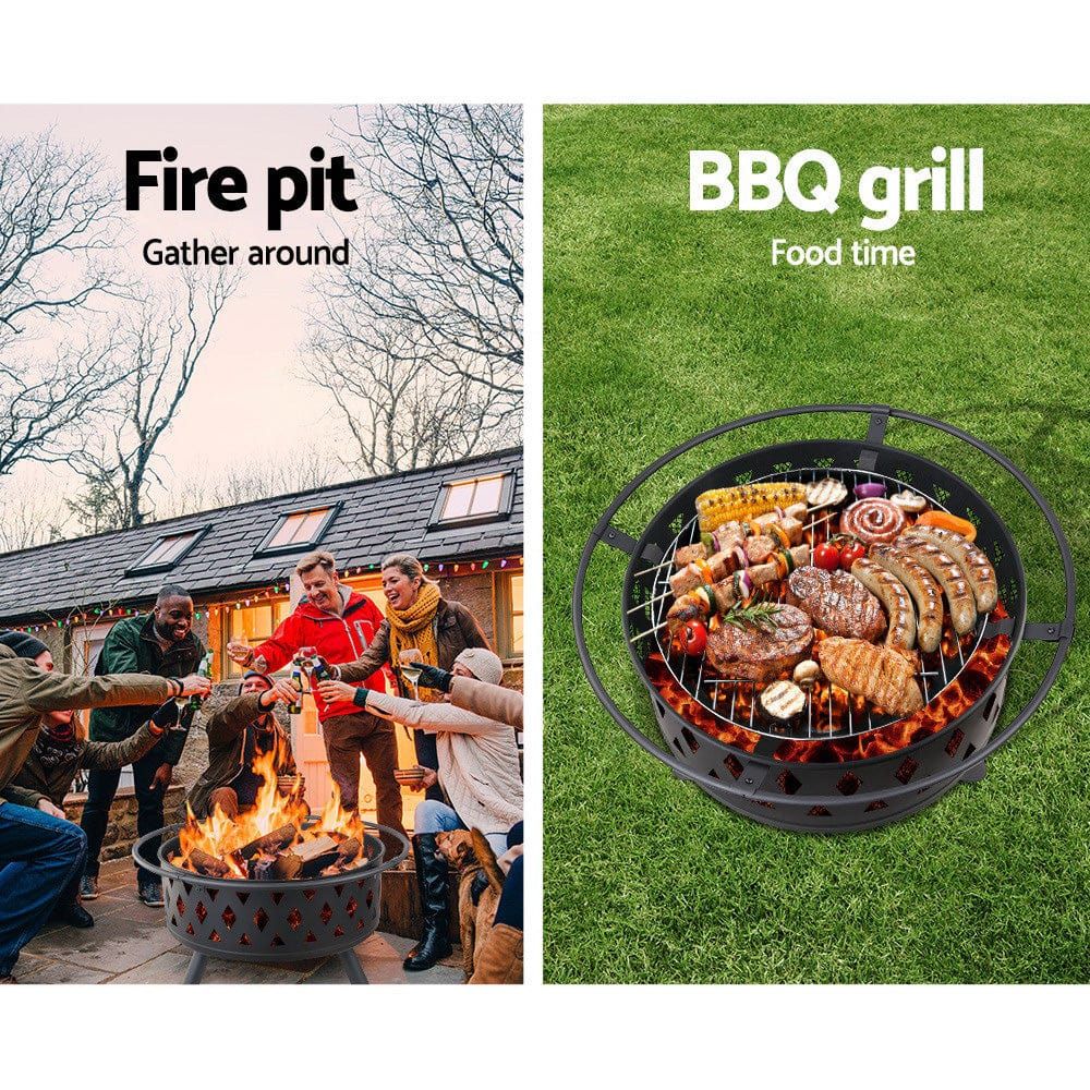 Portable Fire Pit BBQ Charcoal Grill Ring - 32 Inch Outdoor Fireplace for Camping, Backyard, Patio & Picnic Cooking