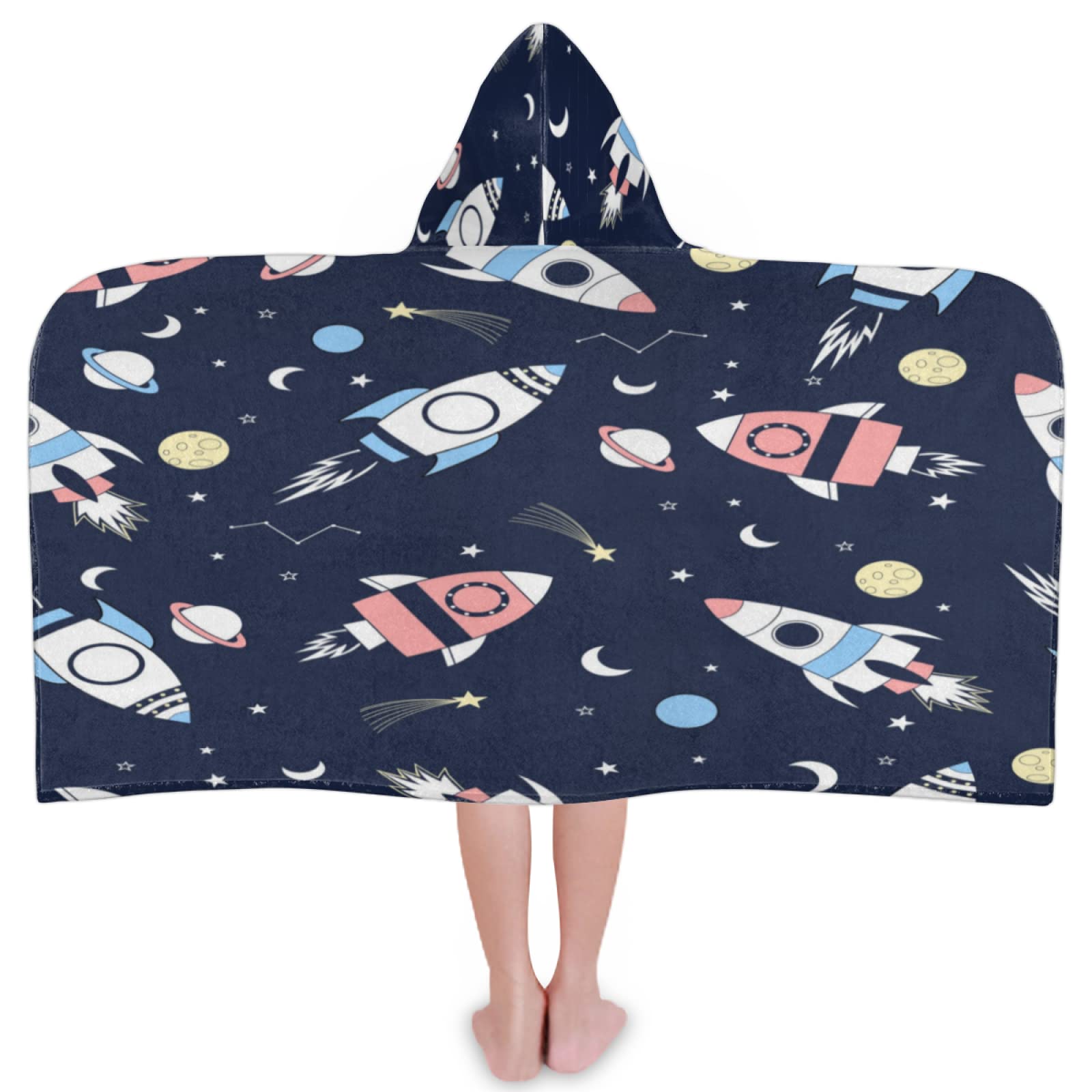 Kids Hooded Bath Towel - Soft Absorbent Rocket Star Beach Towel with Hood for Boys & Girls, Cartoon Print Toddler Pool Cover Up, Perfect for Swimming, Beach, and Bath Time