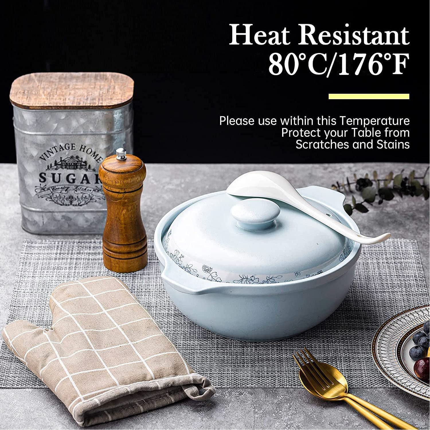 8-Pack Washable Vinyl Placemats for Dining Table - Indoor/Outdoor PVC Woven Table Mats (Gray) | Perfect for Patio, Picnic, Kitchen & Restaurant Use