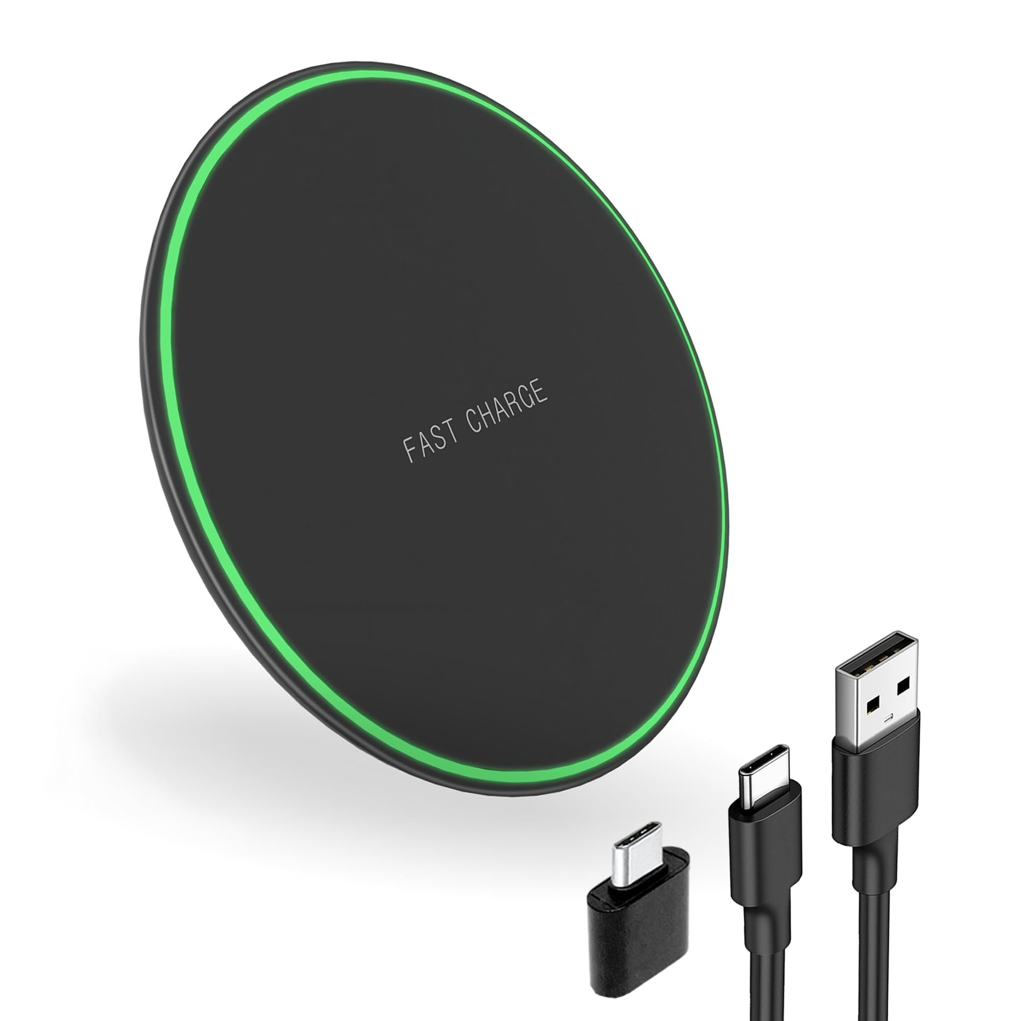 Fast 15W Wireless Charging Pad for Samsung S23/S22/S21/S20/S10 & iPhone 16/15/14/13/12 - Qi Certified Charger with USB-C Adapter for Home, Office, and Car Use