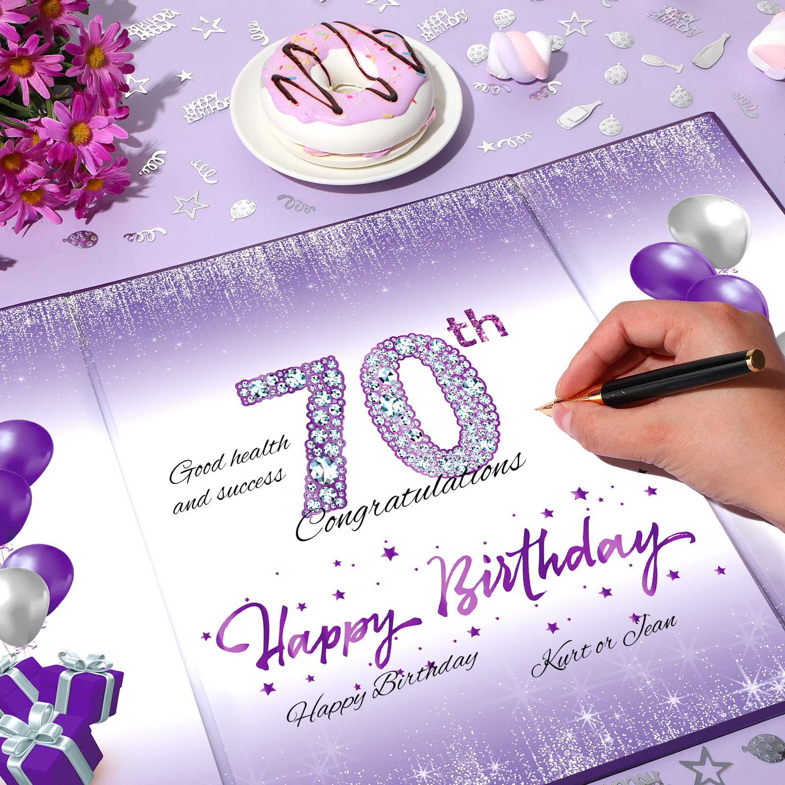 Purple & Silver 70th Birthday Party Decorations Set - Guest Book Alternative, Greeting Cards & Party Supplies for Women & Men - Perfect for 70th Anniversary Celebrations, Milestone Birthday Parties & Retirement Gifts