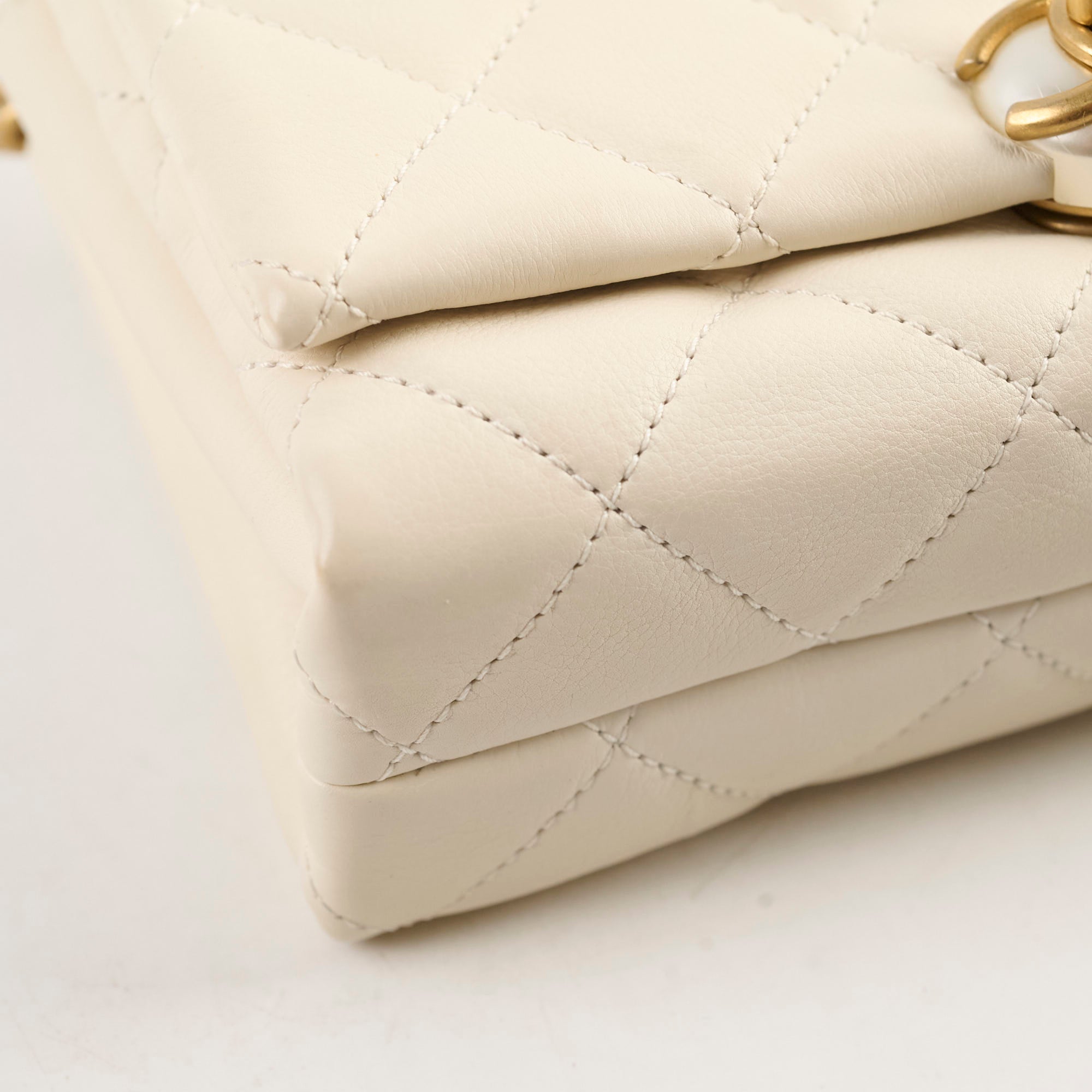 Chanel Calfskin Accordion Pearl Flap Bag White 28 Series - Luxury Designer Handbag for Women, Perfect for Evening Parties & Special Occasions