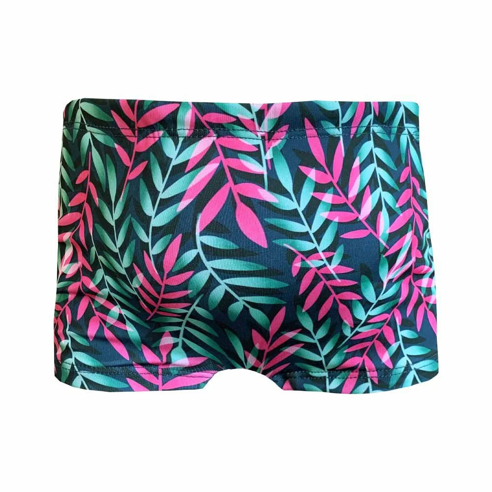Royal Blue Neon Leaves Boys Swim Briefs - Quick Dry Swim Trunks for Kids, Comfortable Swimwear for Beach, Pool & Summer Activities