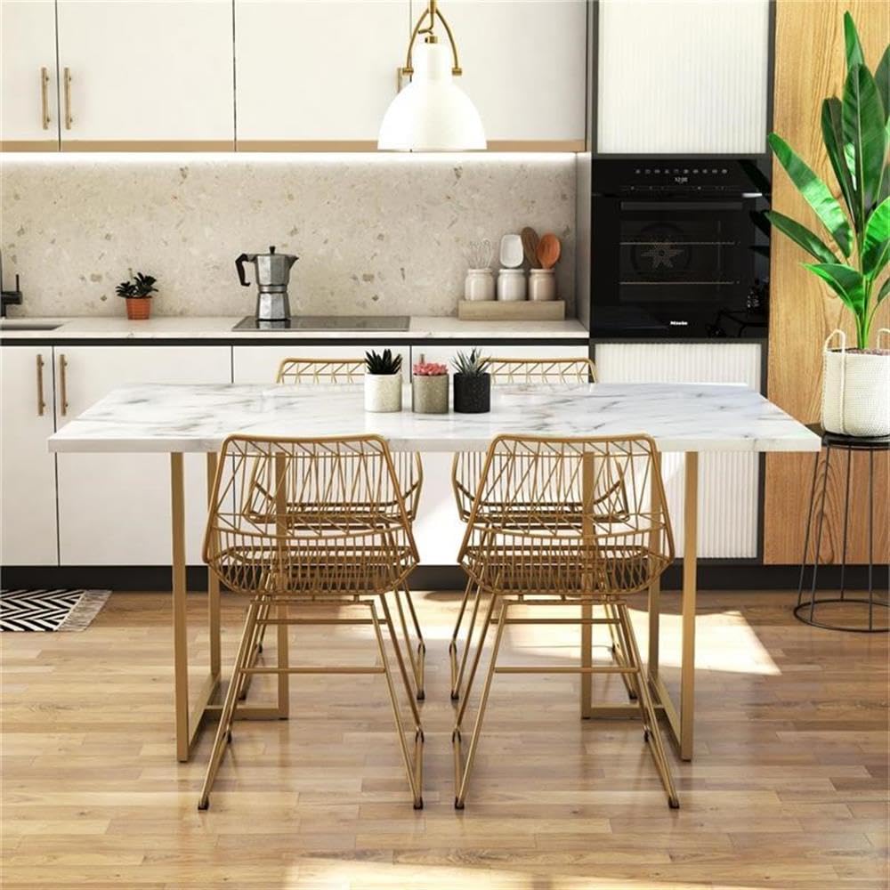 CosmoLiving Astor Dining Table - White Marble Top with Gold Metal Legs | Modern Luxury Dining Room Furniture for Home & Restaurant Decor