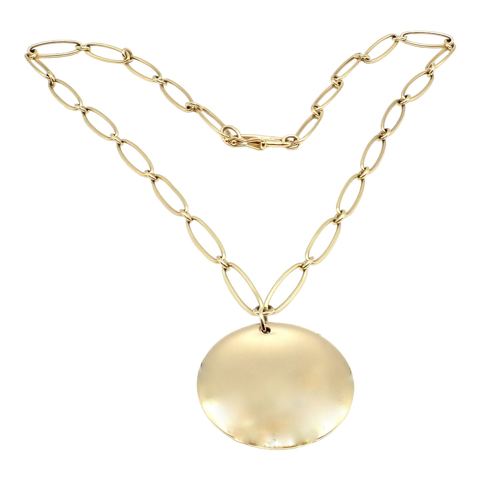 Authentic Tiffany & Co Peretti 18k Yellow Gold 30mm Disc Pendant Necklace - Elegant Jewelry Gift for Women, Perfect for Weddings, Anniversaries & Special Occasions