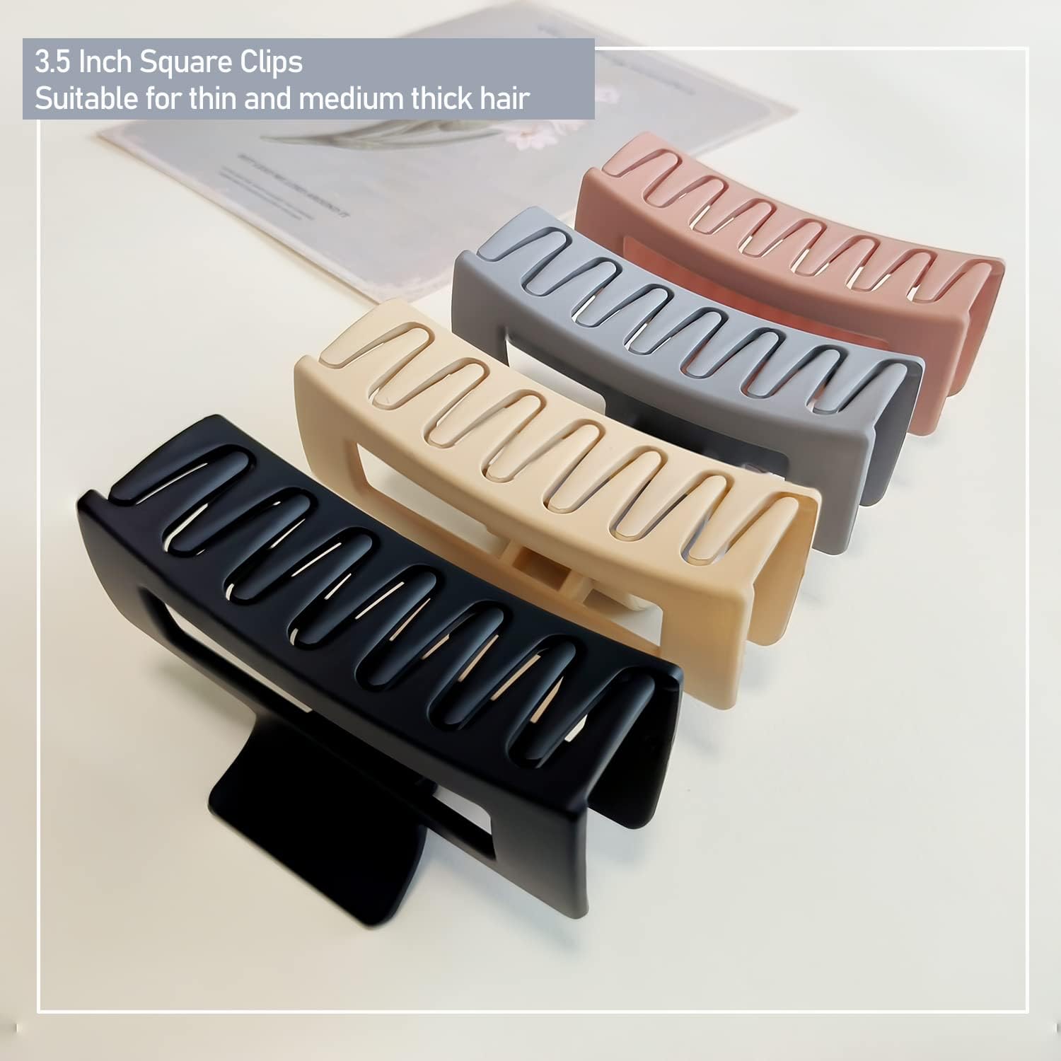 Strong Hold Rectangle Hair Claw Clips for Women - Matte Solid Color Hair Clips (Grey) - Perfect for Ponytails, Buns & Everyday Hairstyles