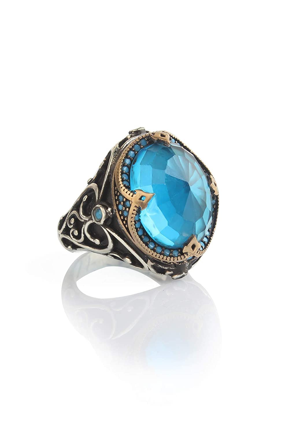 925 Sterling Silver Men's Ring with Natural Blue Topaz Gemstone - Handmade Adjustable Wedding Band, Promise Ring for Men - Perfect for Engagement, Anniversary & Everyday Wear