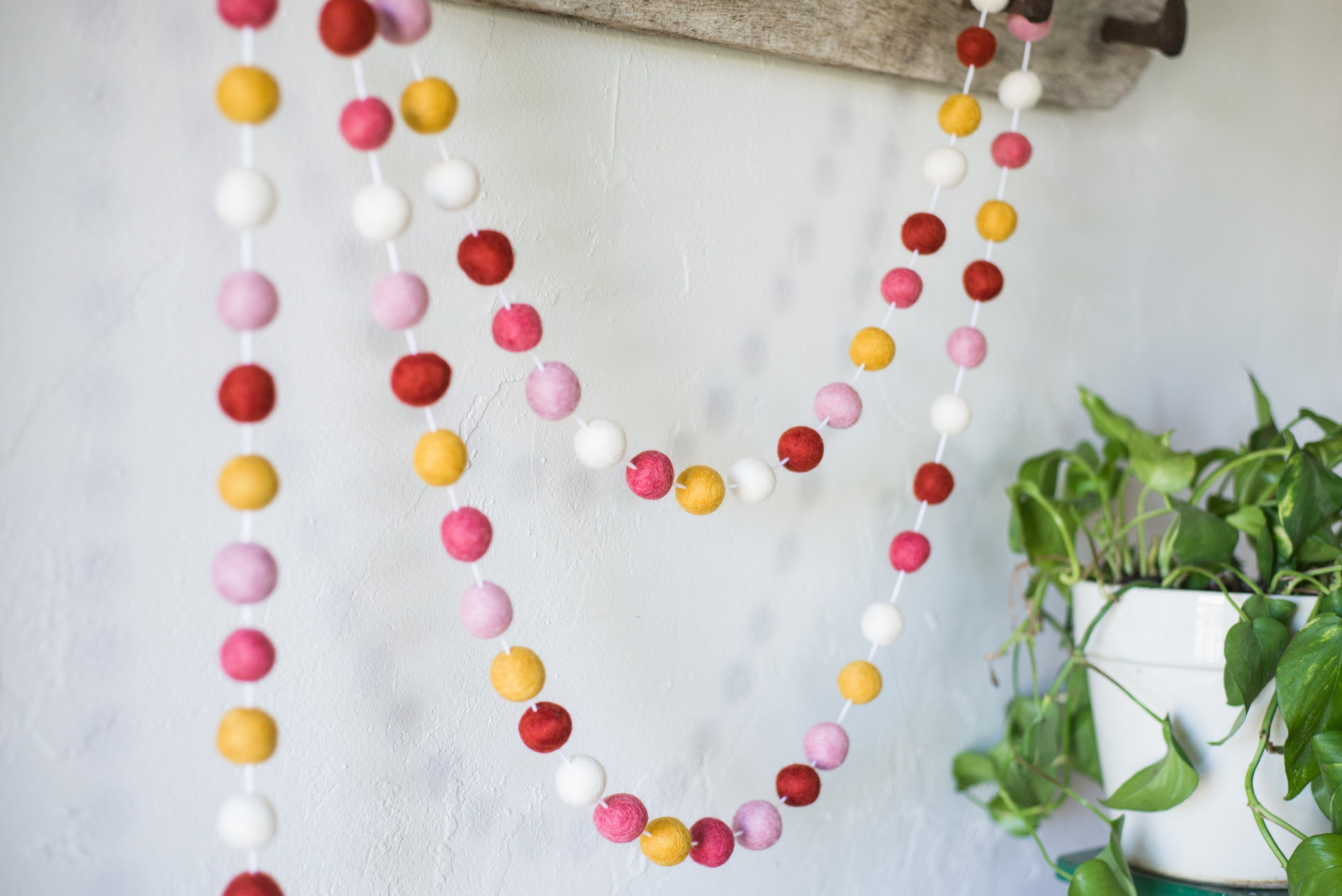 Vibrant Summer Berry Felt Ball Garland - Colorful Handmade Home Decor for Nursery, Wedding, Party & Wall Decoration
