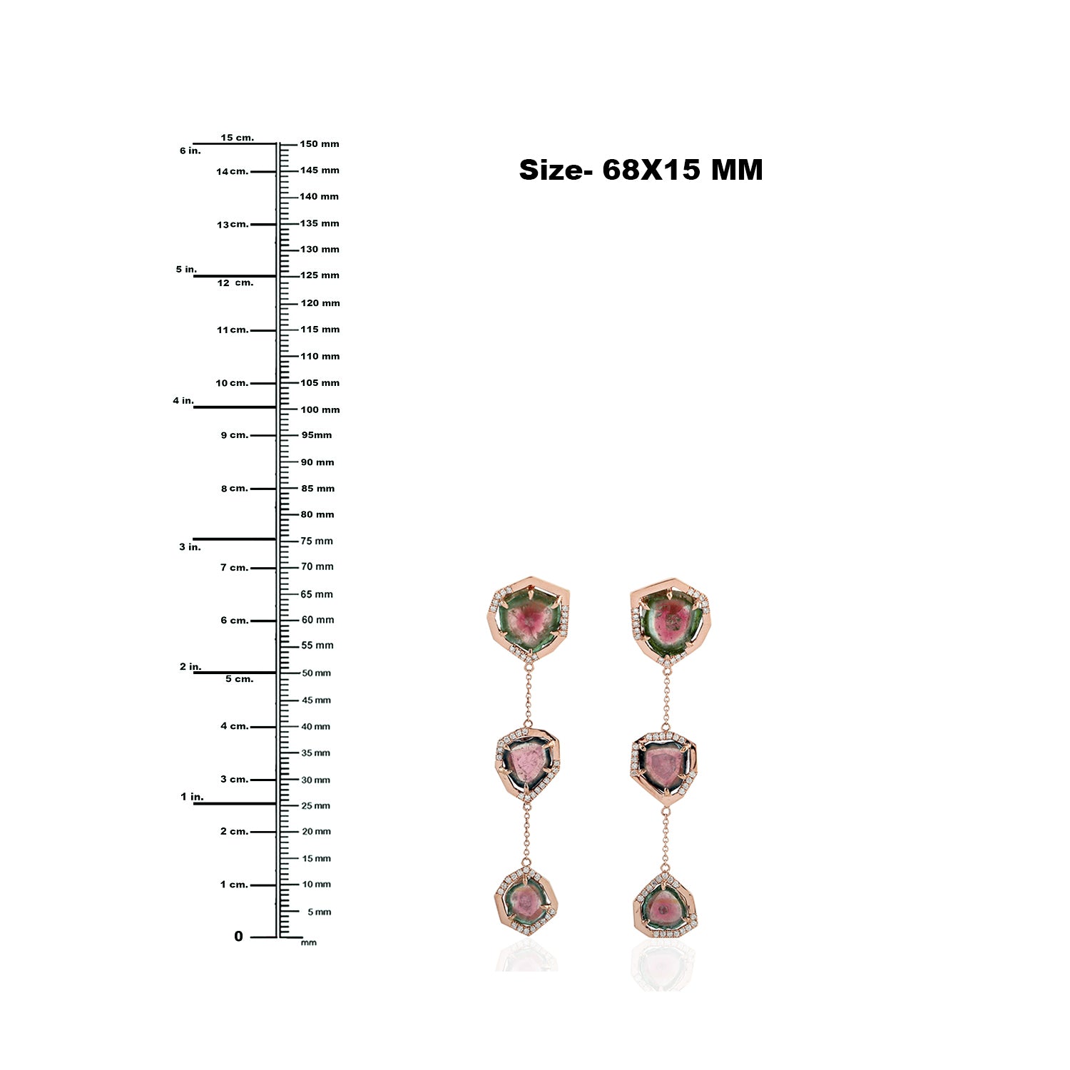 18k Rose Gold Melon Tourmaline Gemstone Long Drop Earrings for Women - Perfect for Weddings, Parties & Special Occasions