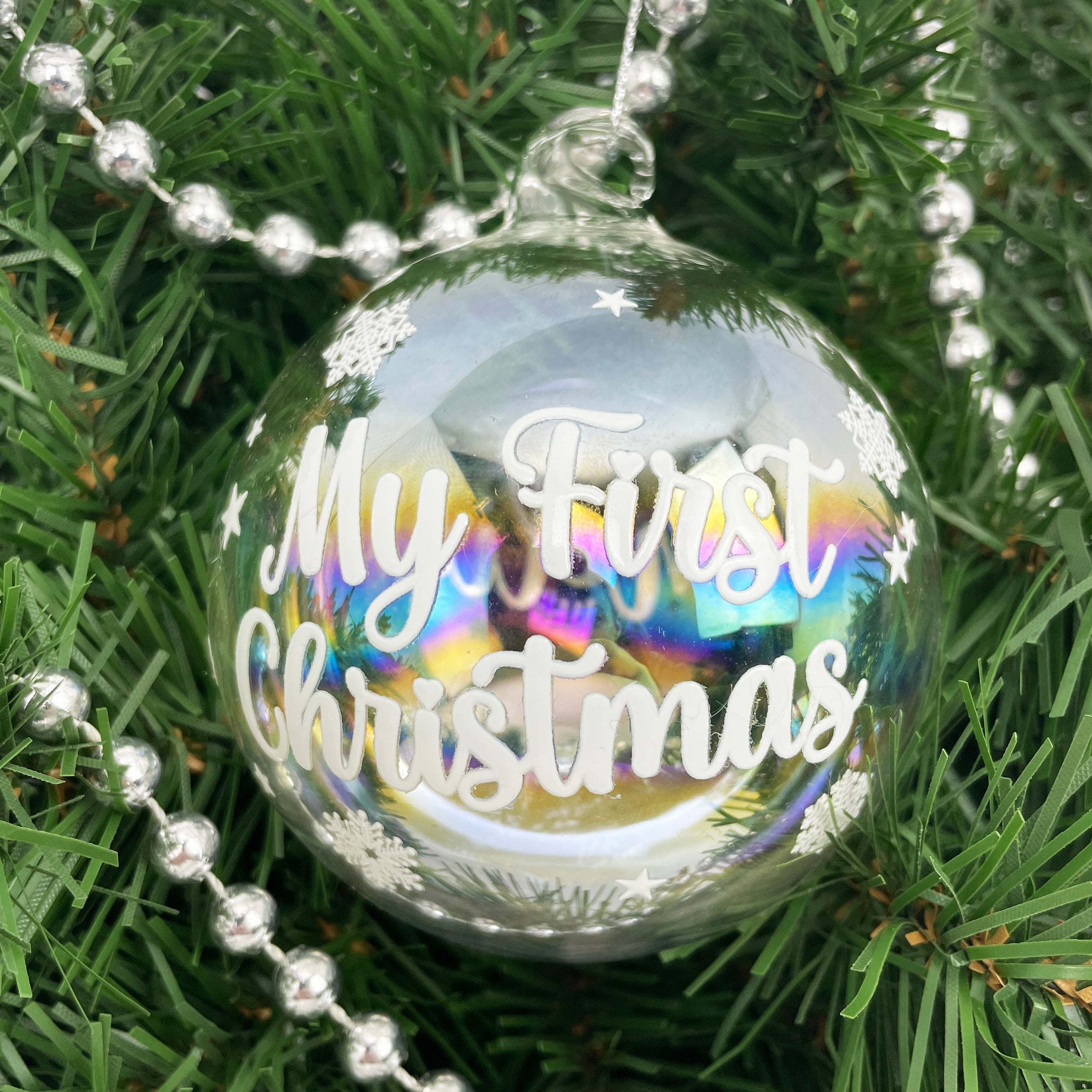 Personalized My First Christmas Iridescent Glass Ornament - Custom Baby's 1st Holiday Keepsake for Tree Decor, Gift & Memory Making