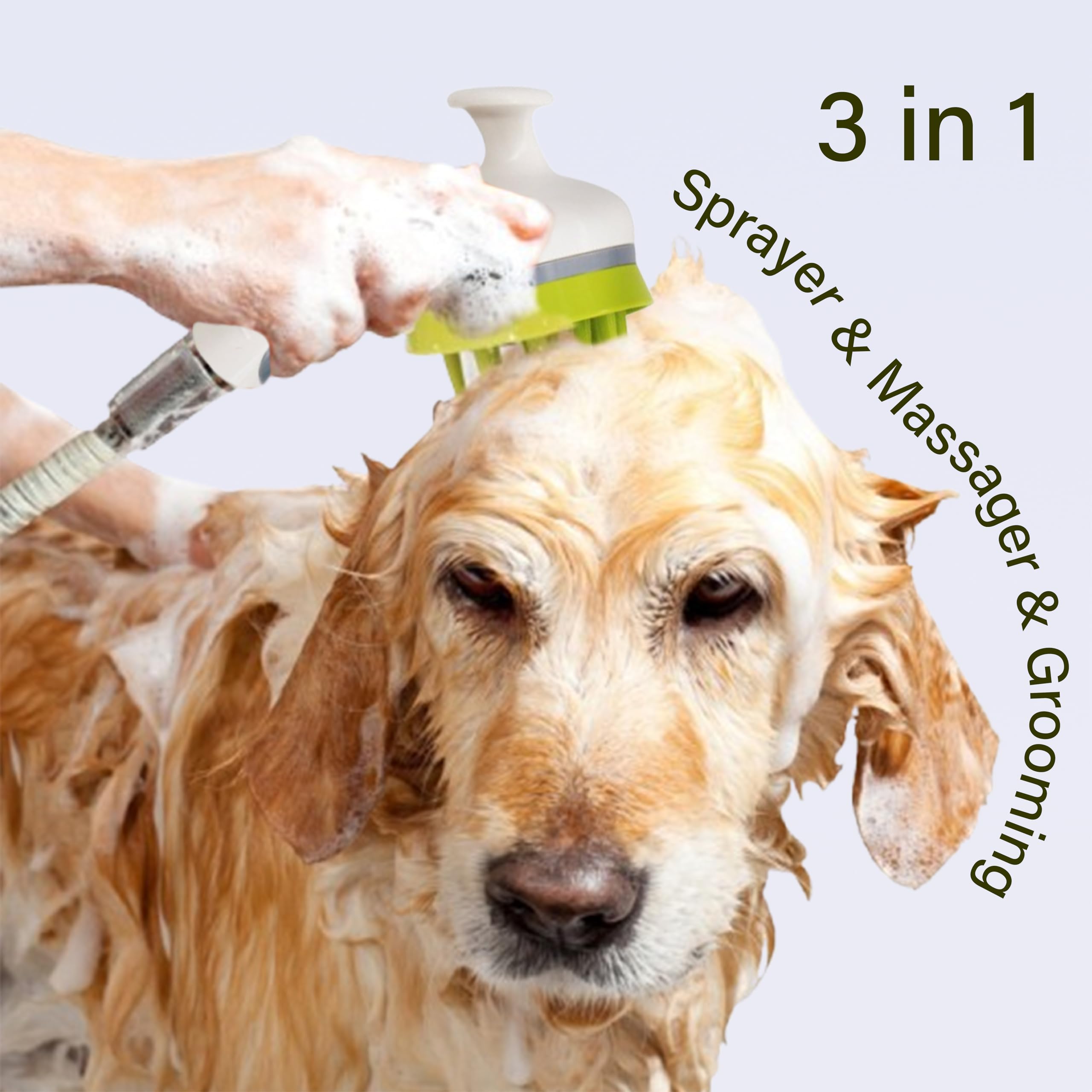 Dog Shower Sprayer Attachment with Massage Head - Pet Bathing Tool for Dogs & Cats - Adjustable Shower Brush for Indoor & Outdoor Grooming - Perfect for Bathroom, Yard, and Travel Use (White)