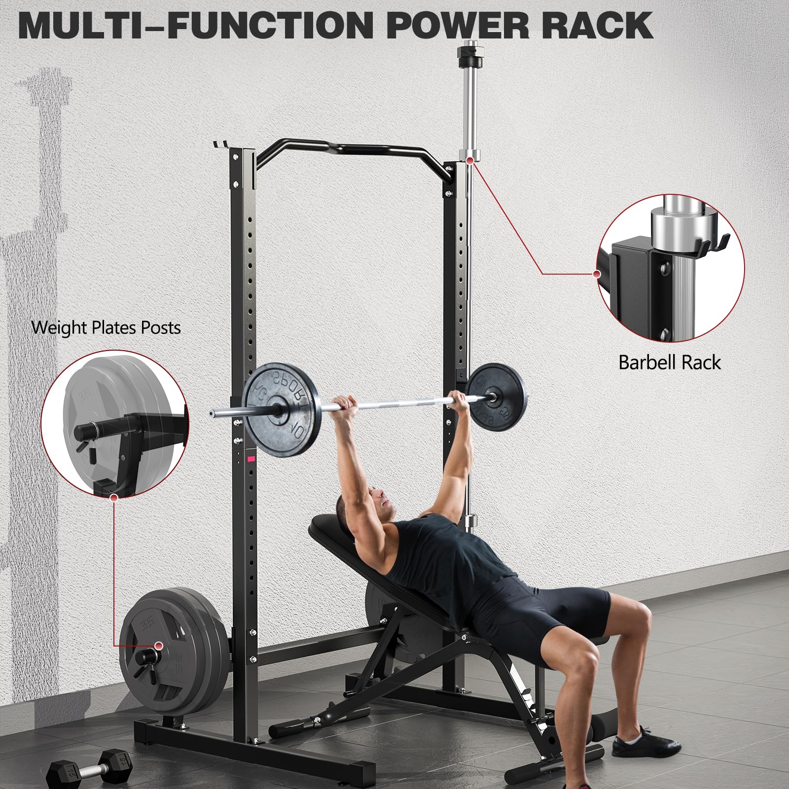 Adjustable Olympic Weight Bench with Squat Rack - Heavy Duty Workout Bench for Strength Training, Bench Press & Home Gym - Perfect for Home Workouts, Weightlifting & Full-Body Exercises