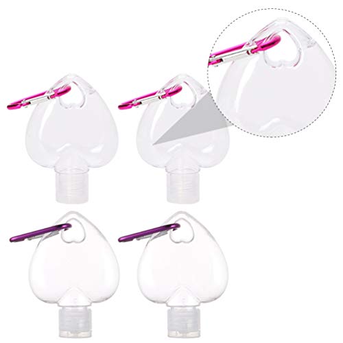Hemoton 4-Pack 50ml Refillable Heart-Shaped Travel Bottles with Flip Cap - Leakproof Mini Containers for Shampoo, Lotion, Soap & Liquids - Perfect for Toiletries, Gym, Travel & Keychain Accessories (Random Colors)