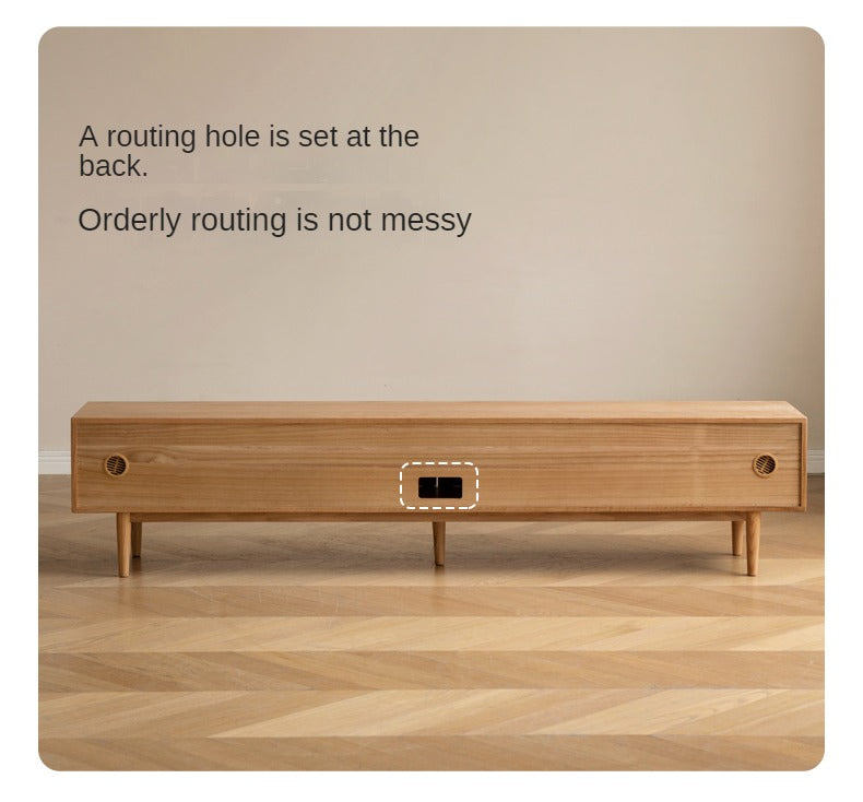Solid Oak Wood TV Stand with Rattan Doors - Stylish Media Console for Living Room, Bedroom, or Home Theater