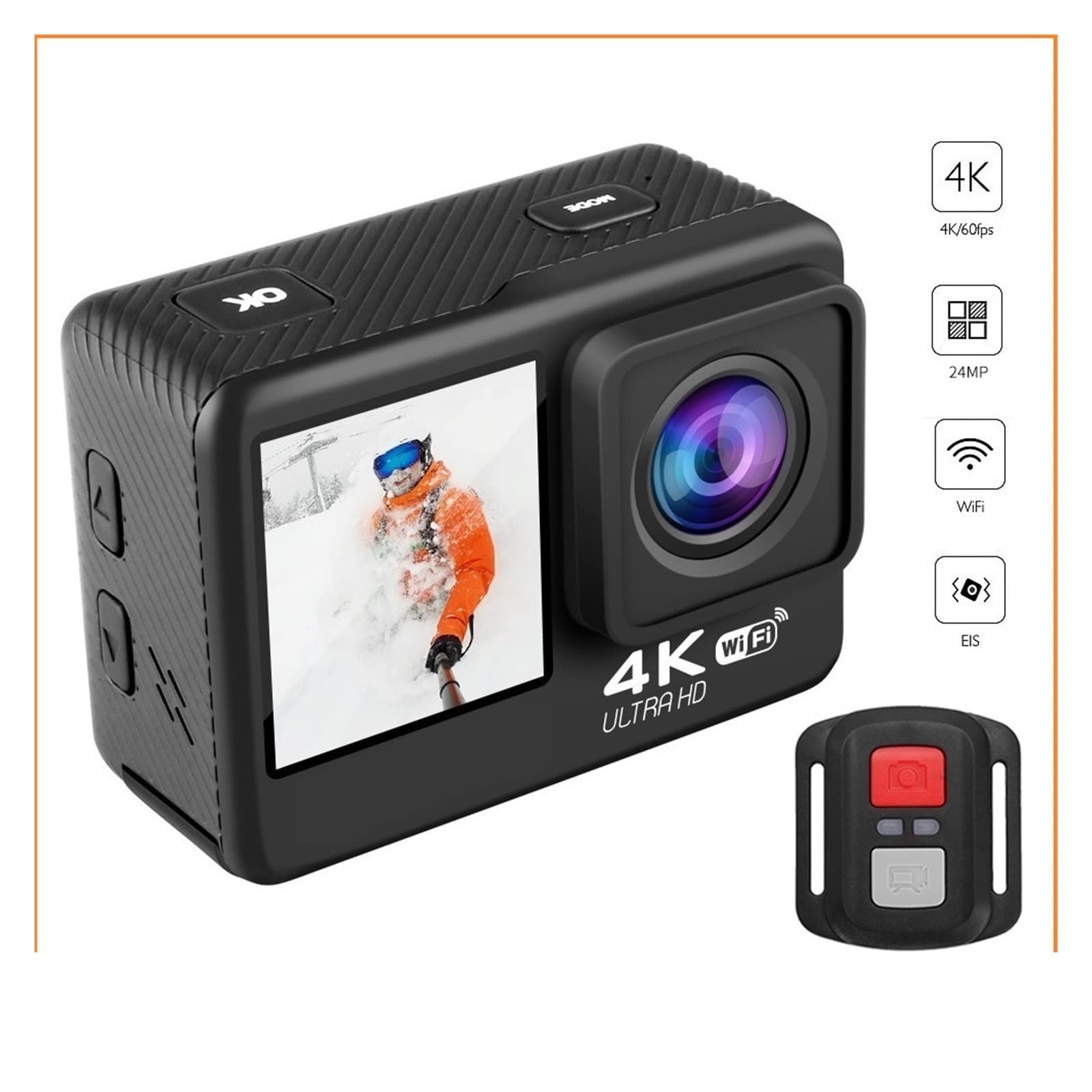 BODORME S9 Pro 4K Action Camera with Dual Screen - 60FPS, 24MP, 2.0