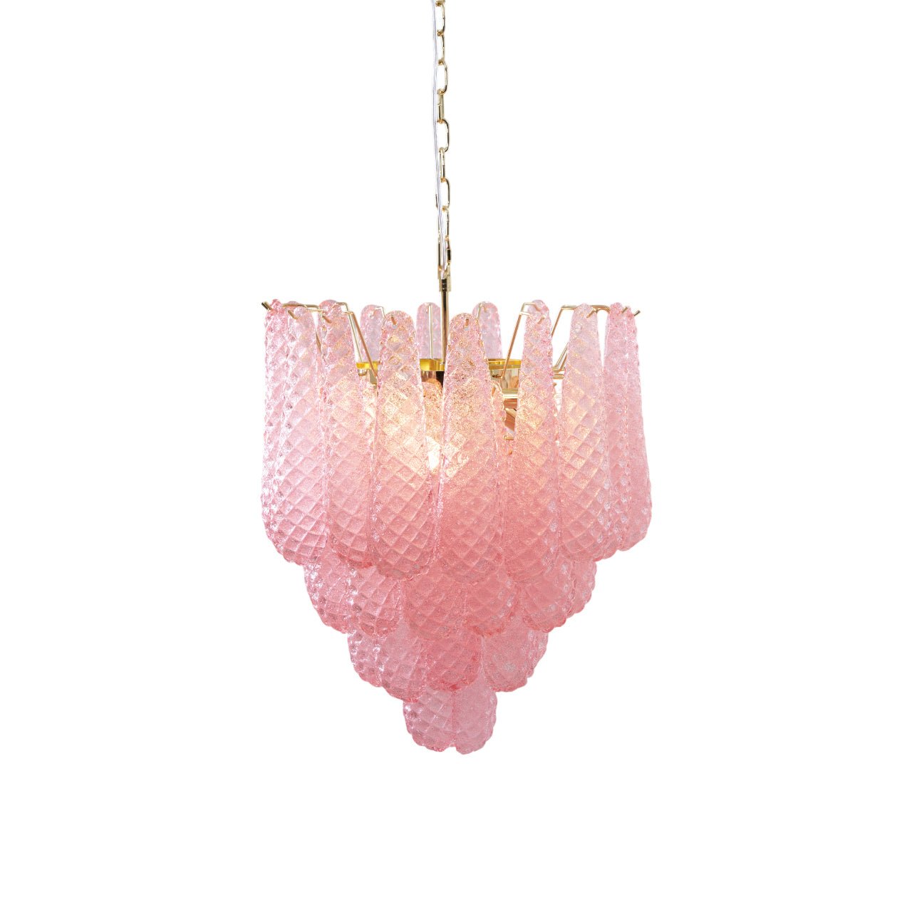 Murano Pink Glass Droplet Chandelier - Handmade Italian Crystal Pendant Light for Dining Room, Bedroom & Living Room Decor