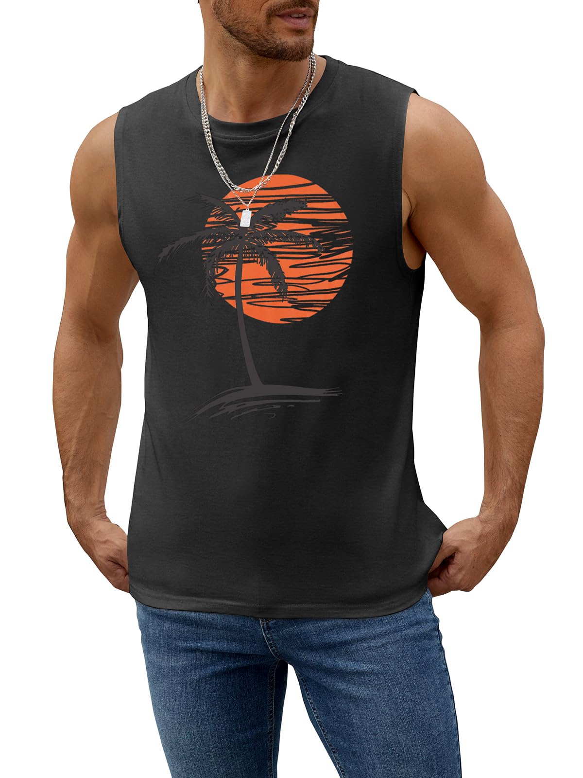 Men's Summer Beach Tank Top - Tropical Hawaiian Palm Tree Print Sleeveless Muscle Tee for Vacation, Pool Party & Casual Wear | Breathable Quick-Dry Shirt