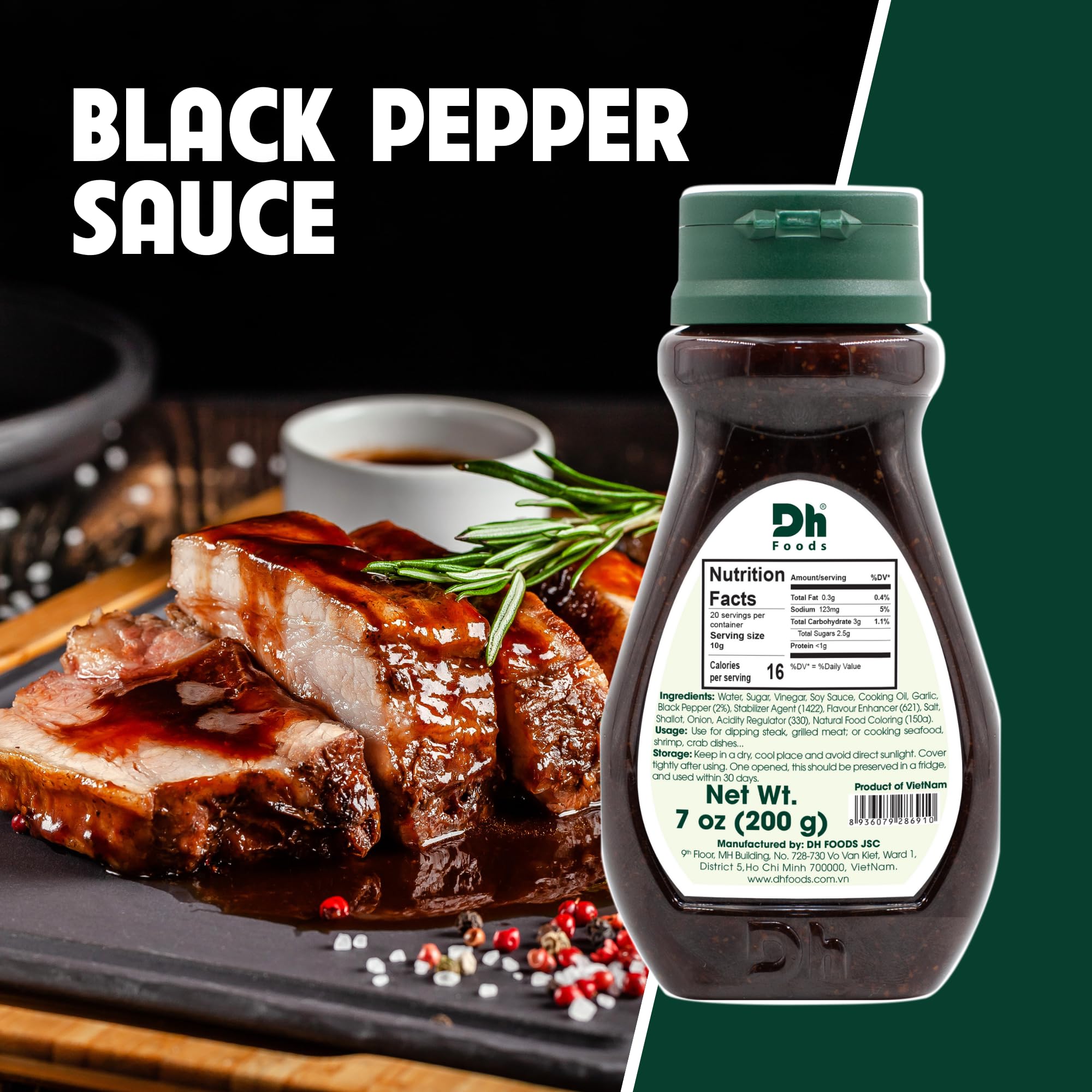 Premium Dh Foods Black Pepper Sauce - Hot & Rich Flavor Steak Sauce for Grilling, Marinating & Dipping | Perfect for Steak, BBQ, Stir Fry & Asian Dishes | 7oz (Pack of 2) | Gourmet Cooking & Restaurant-Style Meals at Home