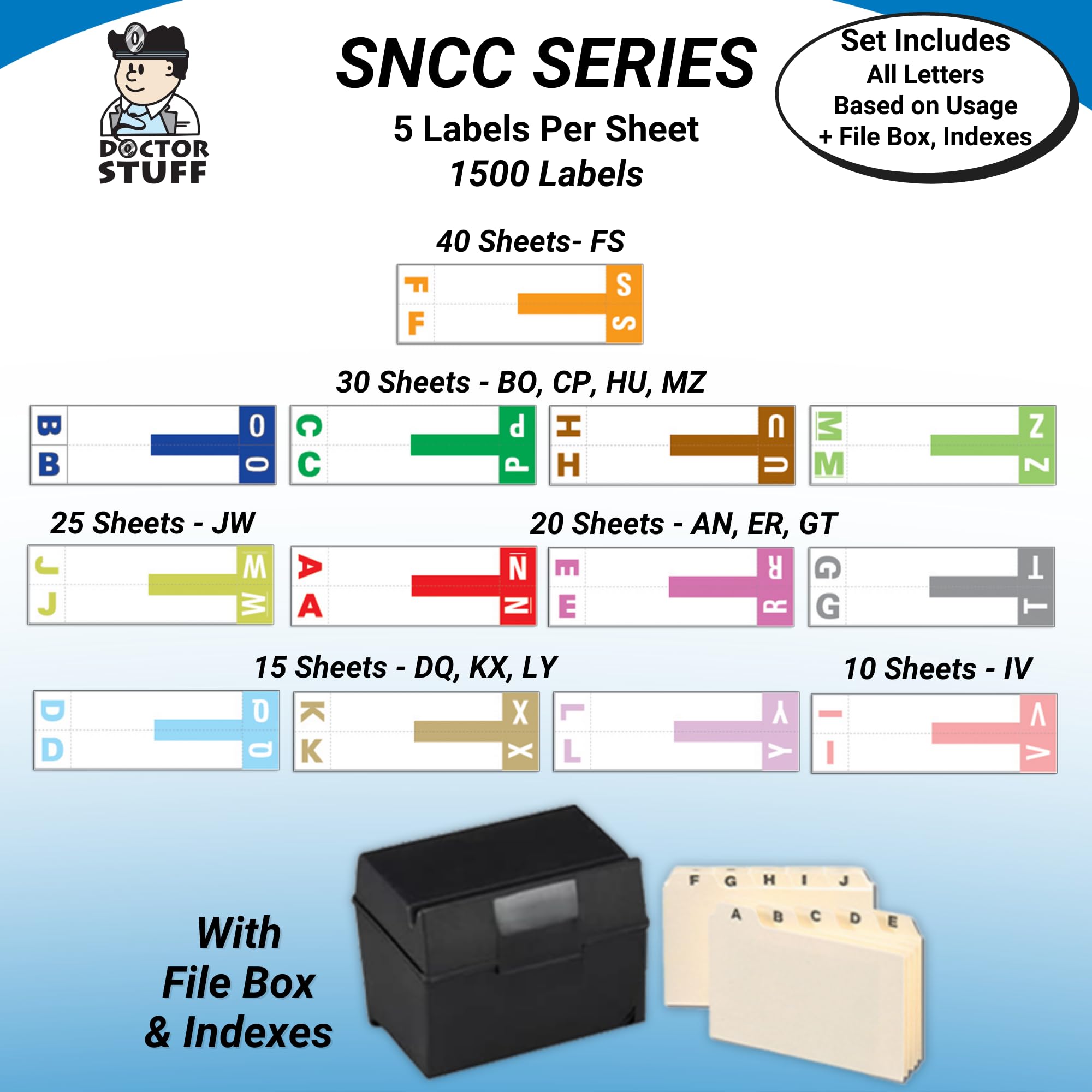 A to Z Alphabet Labels for File Folders - 1500 Medical Color Coding Stickers with File Box & Indexes | Compatible with Smead NCC - SNCC Series | Perfect for Doctor Offices, Medical Chart Organization & Office Filing Systems