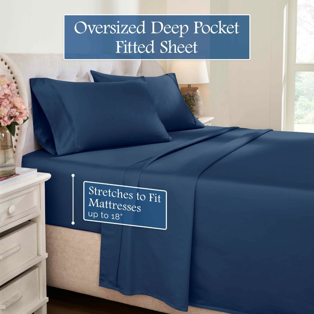 Luxury 1200 Thread Count Egyptian Cotton Deep Pocket Bed Sheet Set - Queen Size, Soft & Breathable for Ultimate Comfort - Perfect for Master Bedroom, Guest Room & Hotel Use