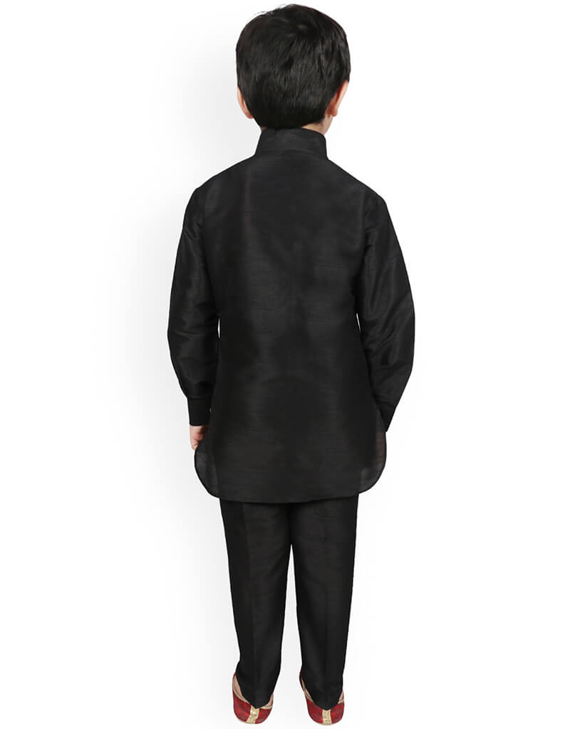 Premium Black Kurta Pajama Set for Men - 100% Pure Dhupion Silk - Comfortable Traditional Indian Wear for Festivals, Weddings & Special Occasions
