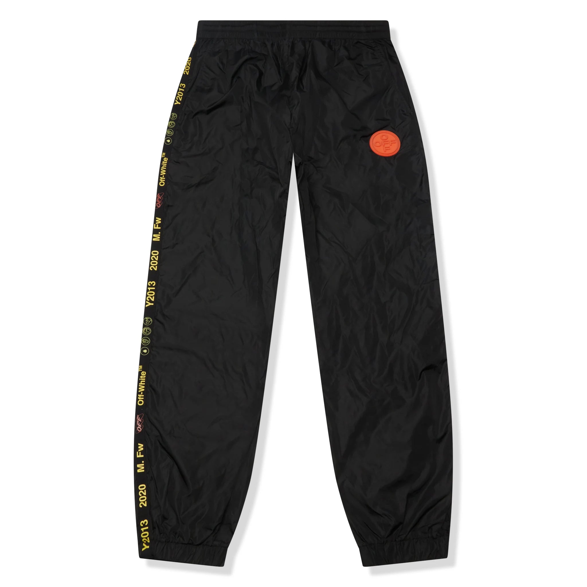 Vintage Off-White Nylon Side Stripe Black & Yellow Track Pants - Streetwear Fashion for Men & Women | Perfect for Gym, Running & Casual Wear