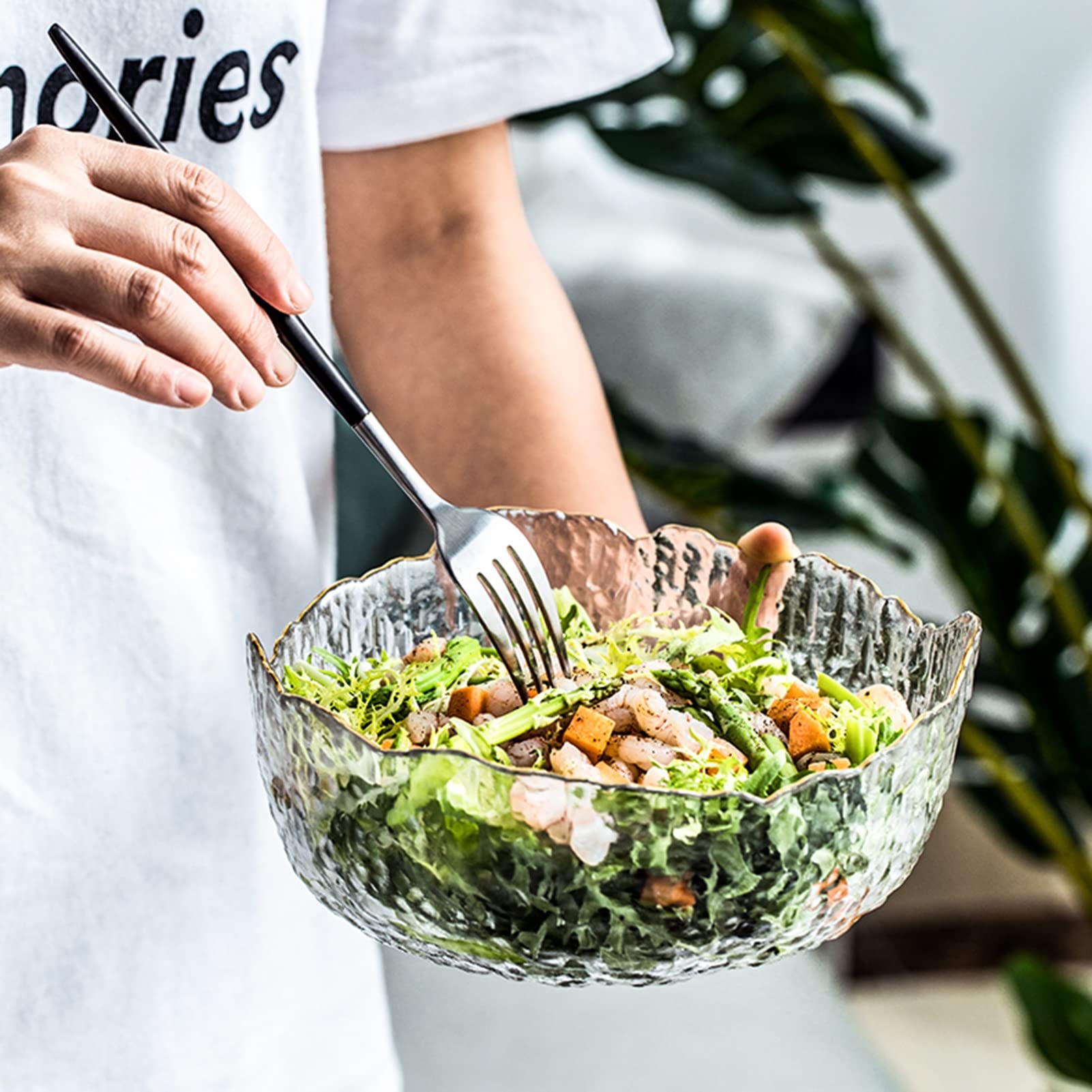 Clear Glass Salad Bowls for Kitchen, Pasta & Snacks - Irregular Shape