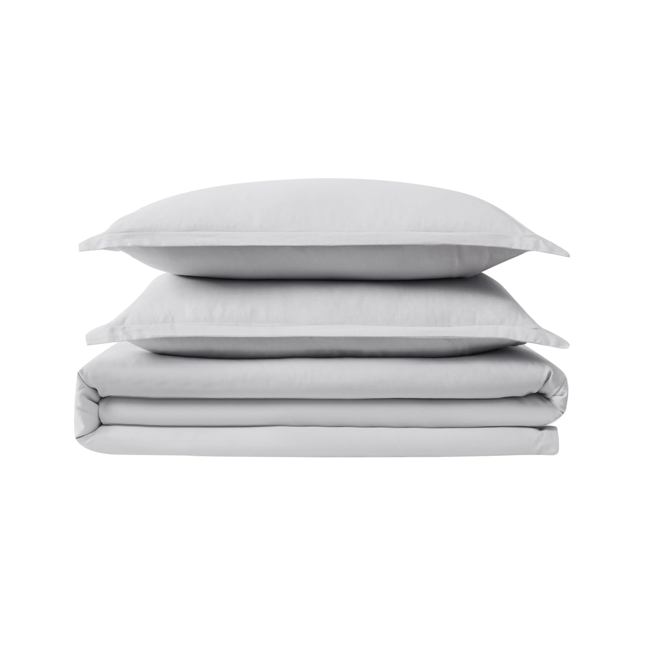 FRYE Cotton Linen Blend Grey 3-Piece King Size Duvet Cover Set - Soft Bedding for Master Bedroom, Guest Room & Luxury Hotels