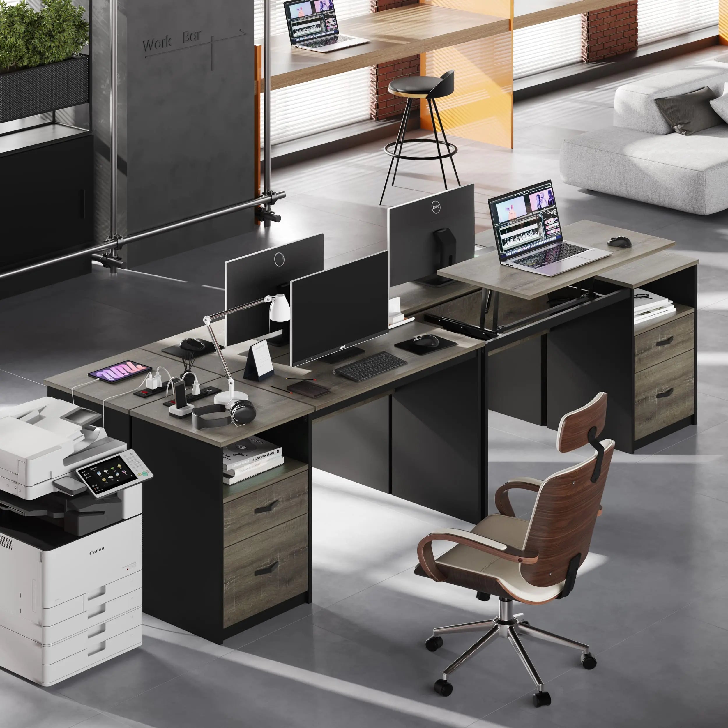 Bestier 60 Inch Home Office Desk with Built-in Power Outlets - Perfect for Remote Work, Gaming & Study Spaces