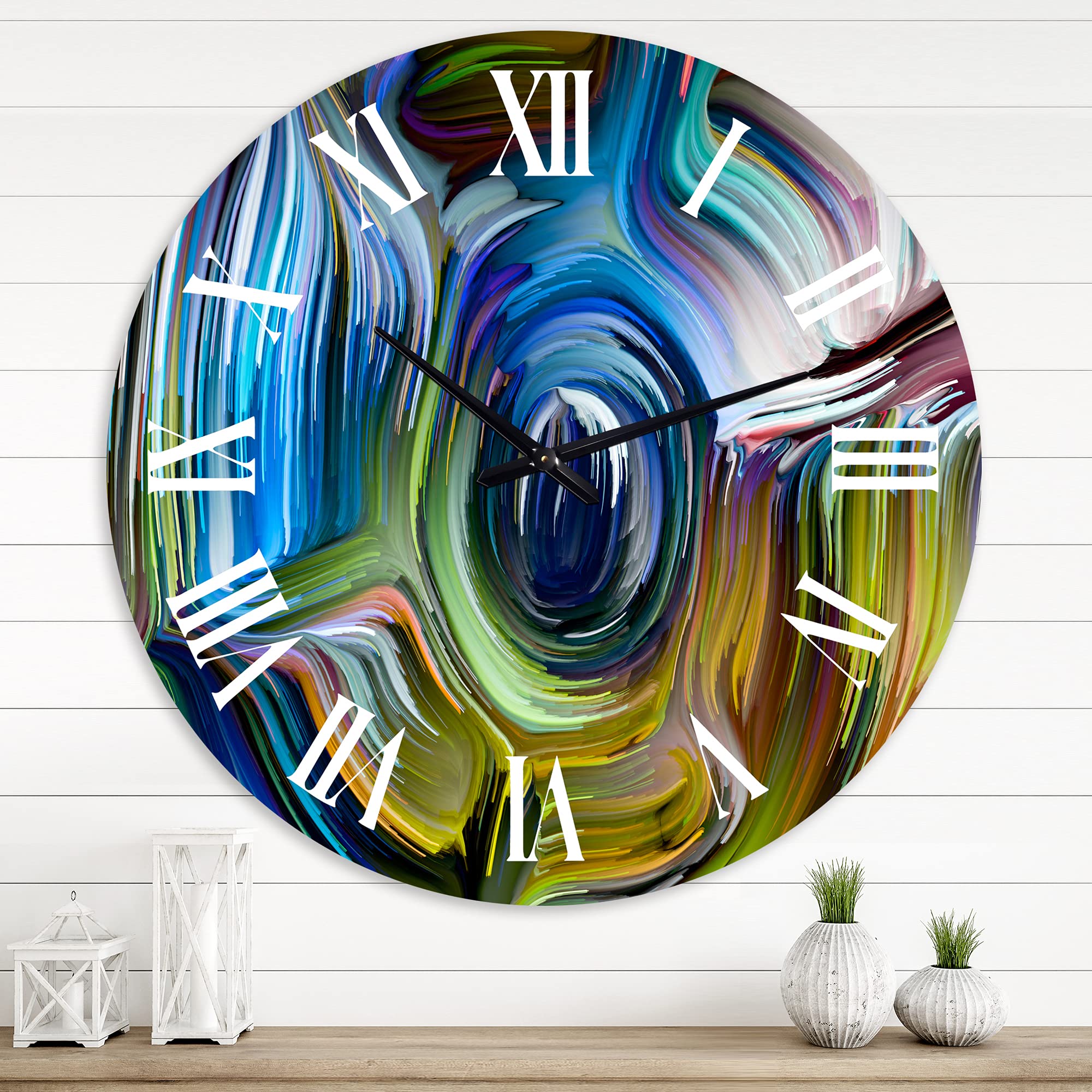 Modern Abstract Wall Clock 'Colour Fusion' - Large Fractal Design for Stylish Bedroom, Living Room & Office Decor