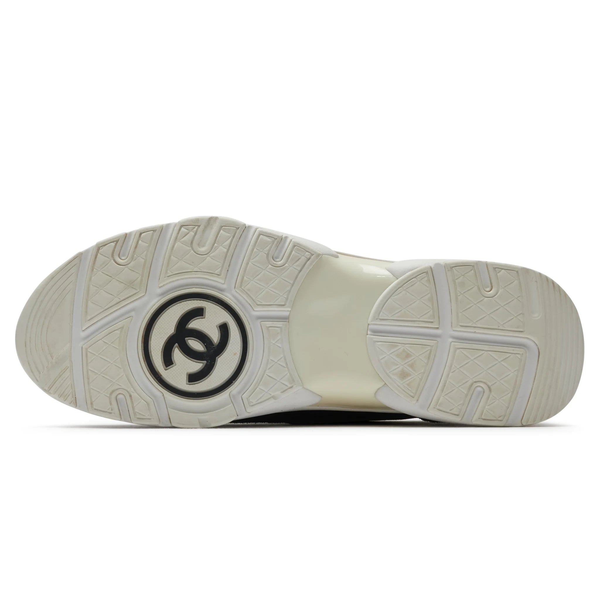 Vintage Chanel CC Logo Suede Nylon Reflective Black & White Sneakers - Stylish Luxury Fashion for Women | Perfect for Casual Outings & High-End Streetwear