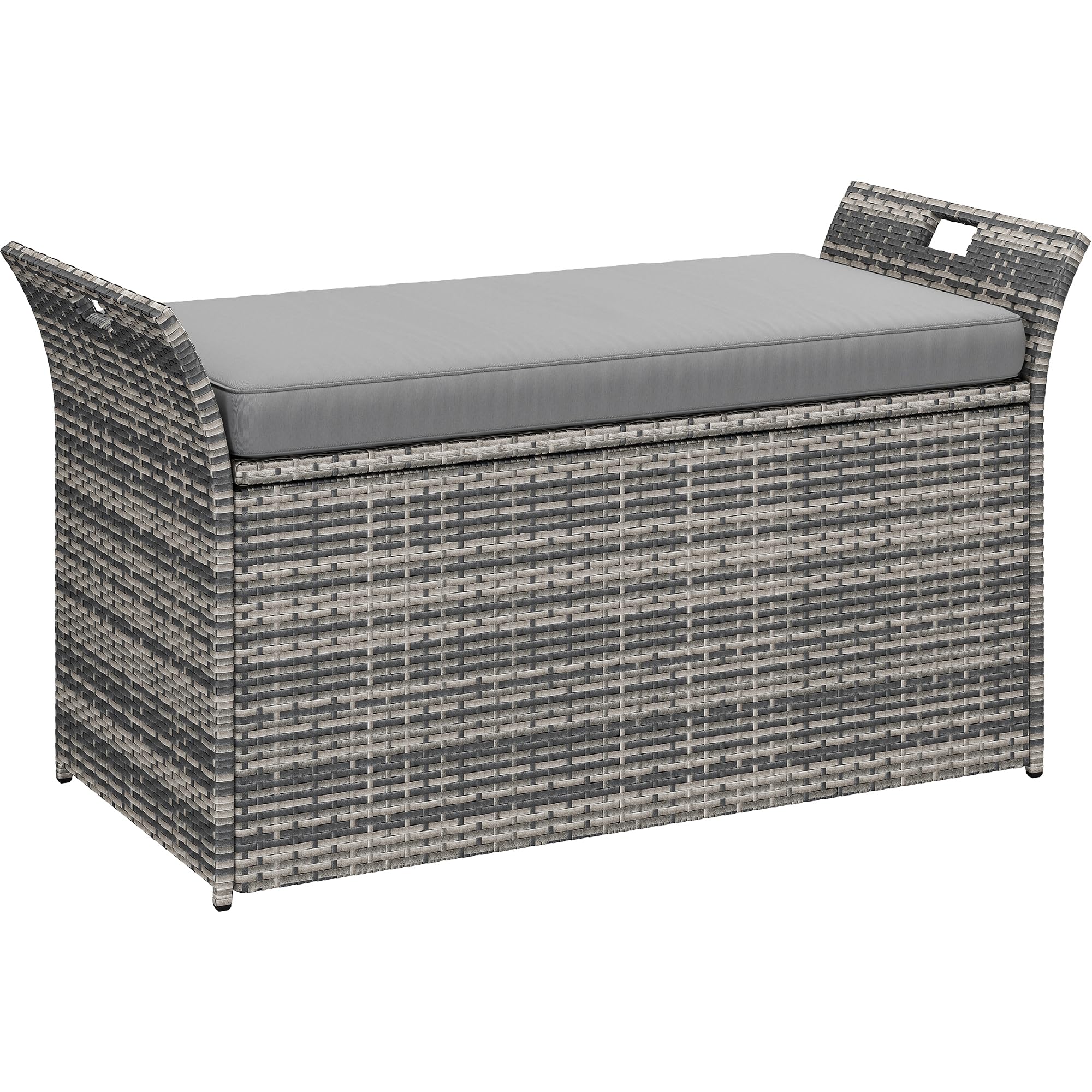 YITAHOME 90 Gallon Outdoor Wicker Storage Bench with Cushion - Large PE Rattan Deck Box with Handles & Hydraulic Lid - Perfect for Patio Furniture Storage, Garden Tools, Pool Accessories & Sports Equipment (Gray) - Ideal for Backyard, Deck, Poolside & Outdoor Organization