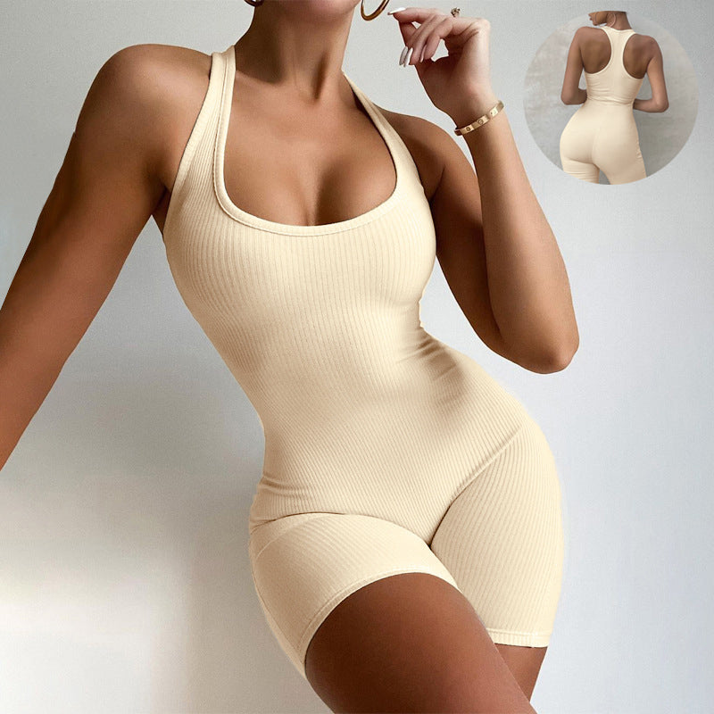 Women's Sleeveless Backless Jumpsuit - Solid Color Yoga Bodysuit for Fitness & Sports | Slim Fit One-Piece Romper for Yoga, Gym & Summer Outfits