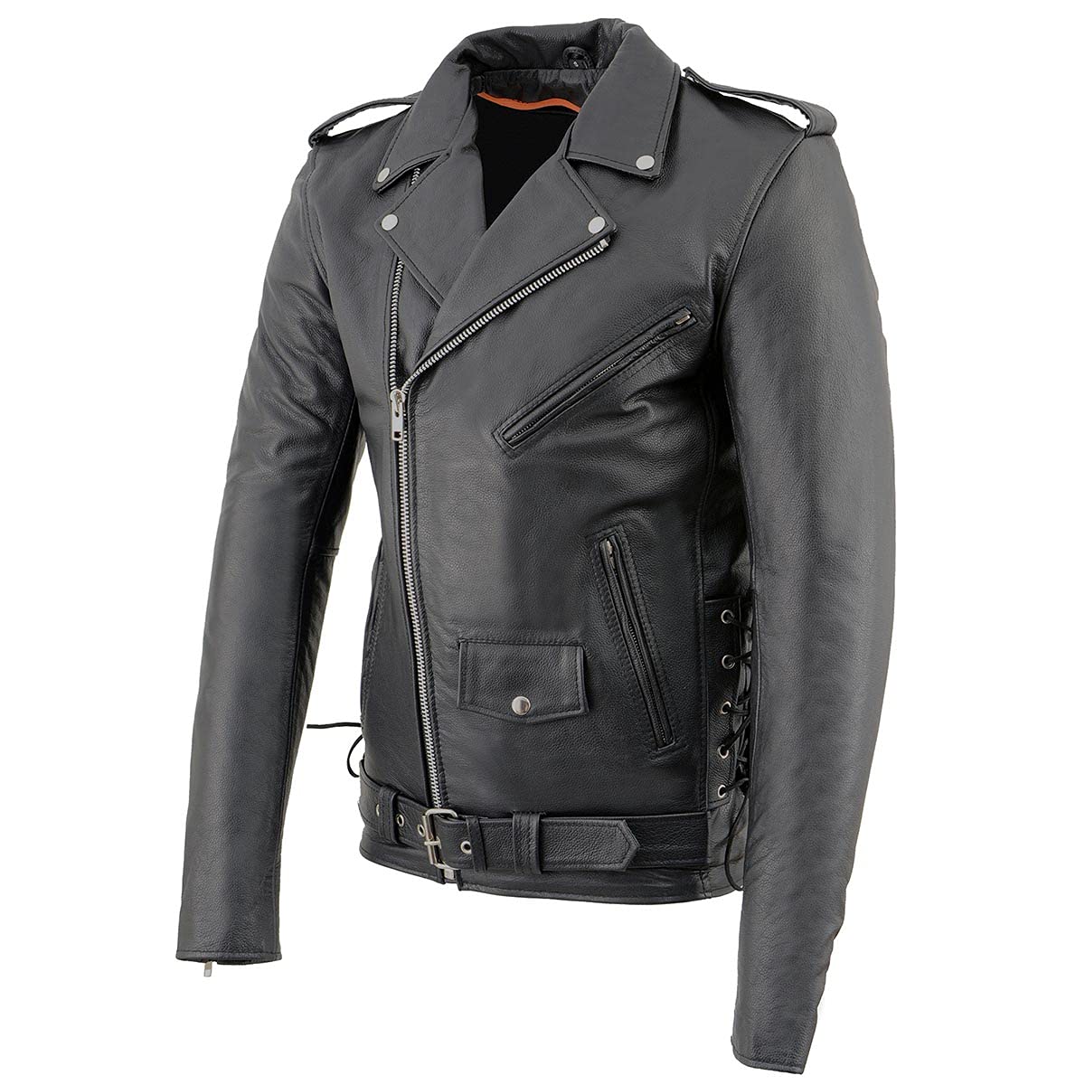 Milwaukee Men's Classic Side Lace Motorcycle Jacket - Genuine Leather Biker Jacket for Men - Perfect for Riding, Cruising & Motorcycle Enthusiasts