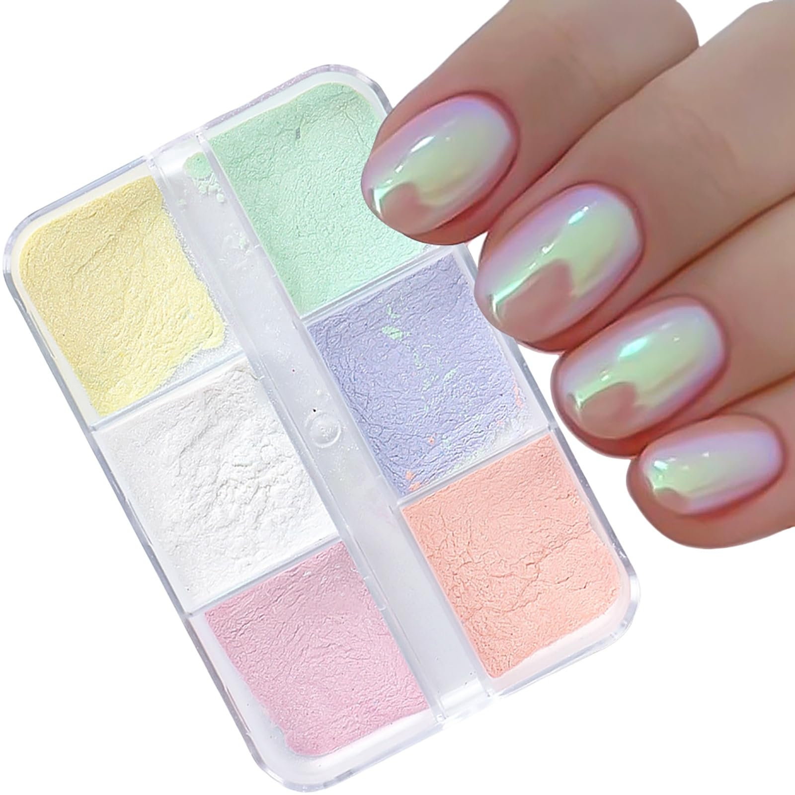 Chrome Nail Powder Set - 6 Grids Mermaid Neon & Holographic Magic Mirror Effect Nail Art Pigment for Professional Nail Designs | Perfect for Salon, DIY Manicures, and Special Occasion Nail Art
