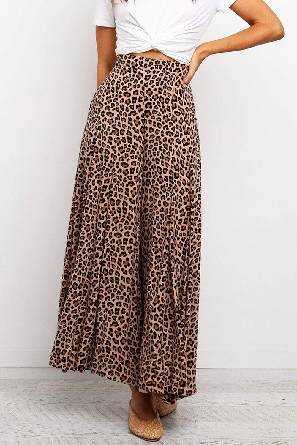 ebossy Women's Leopard Print High Waisted Wide Leg Palazzo Pants - Flowy Loose Fit Casual & Office Pants for Women | Perfect for Work, Travel and Everyday Wear