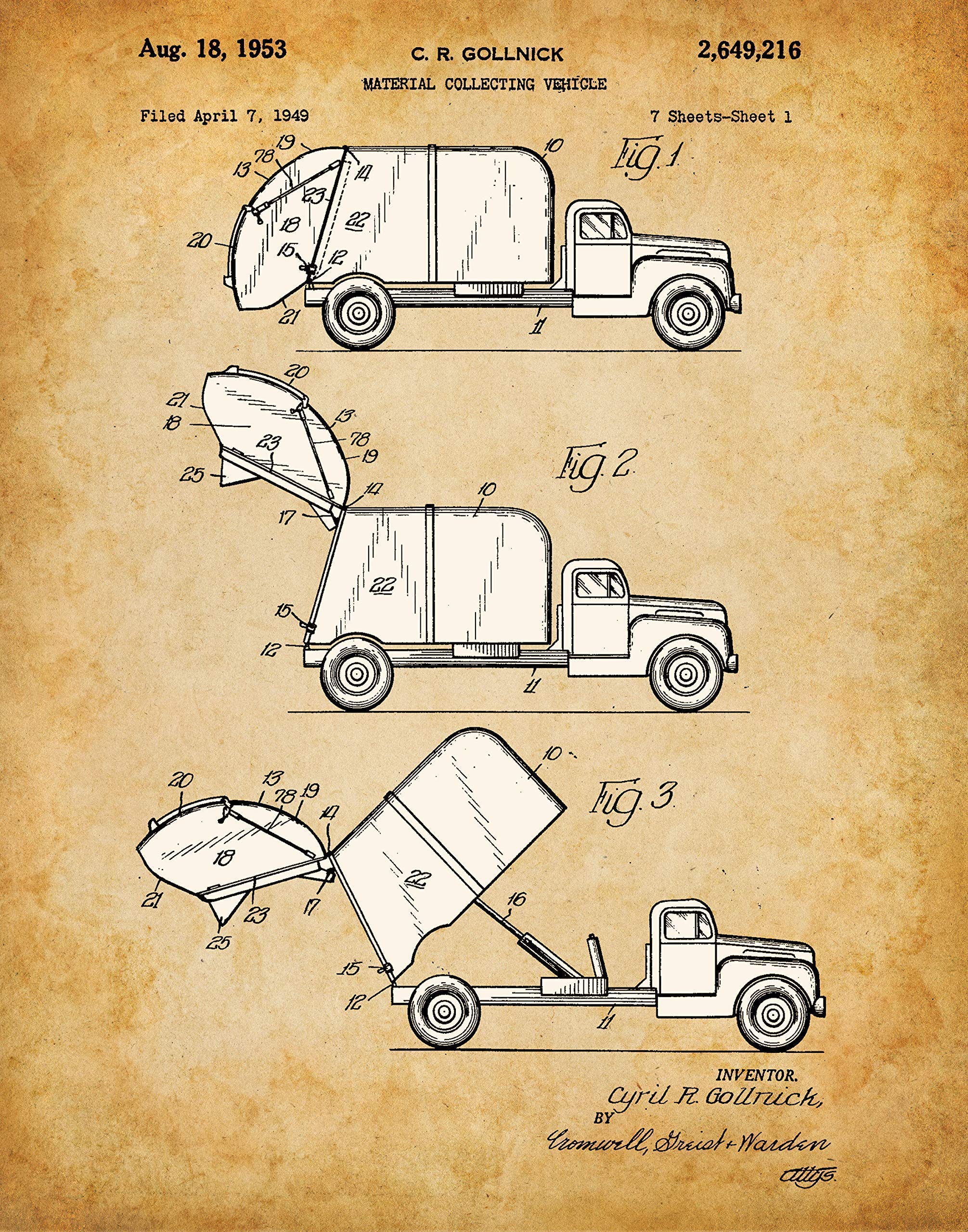 Garbage Truck Patent Print - Vintage Trash Truck Collector Poster, Waste Management Vehicle Art, Classic Gift for Truck Drivers (Unframed Poster or Canvas) - Perfect for Home, Office, or Garage Decor