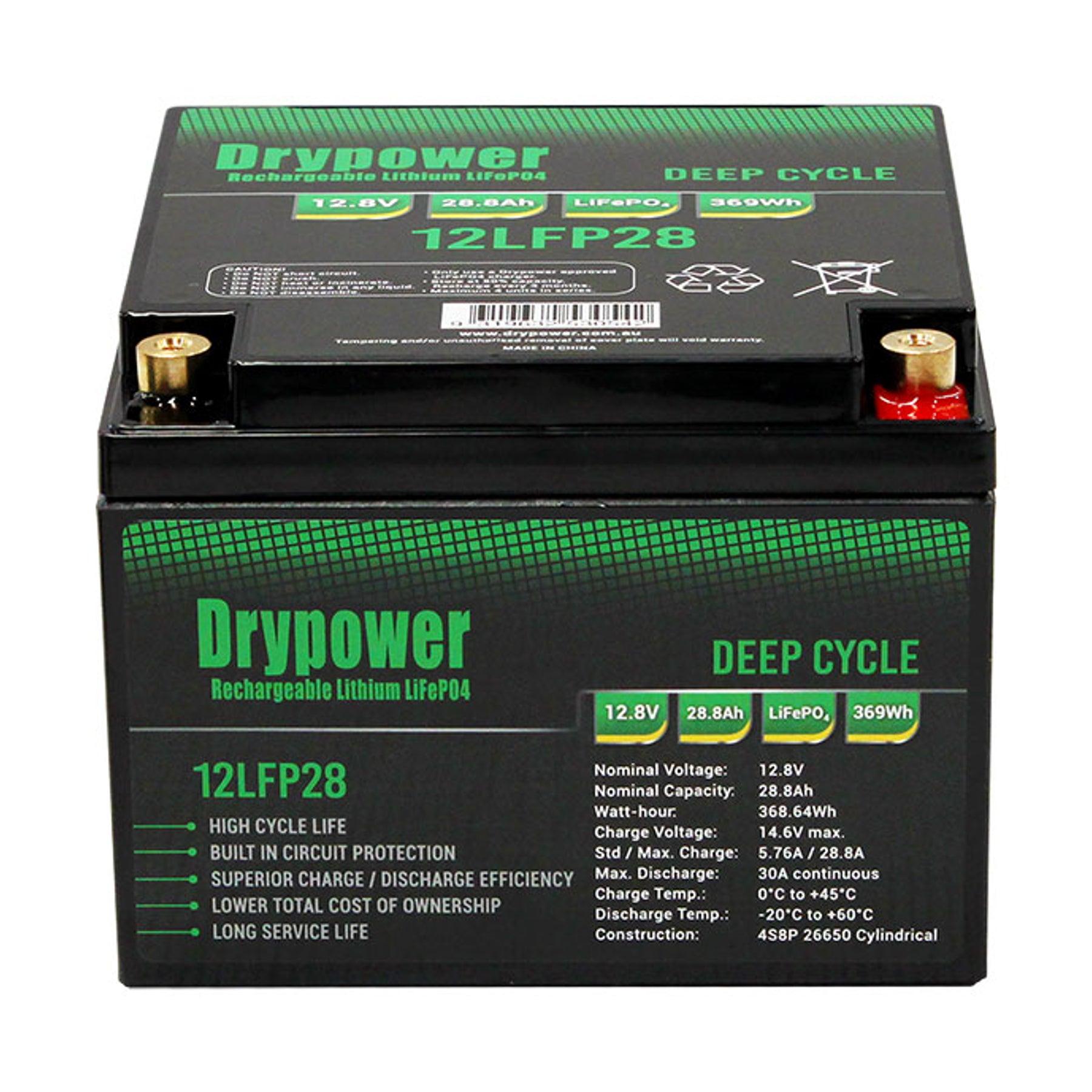 Drypower 12.8V 100Ah LiFePO4 Lithium Iron Phosphate Rechargeable Battery - Perfect for Solar Power Systems, RVs, Marine & Off-Grid Applications
