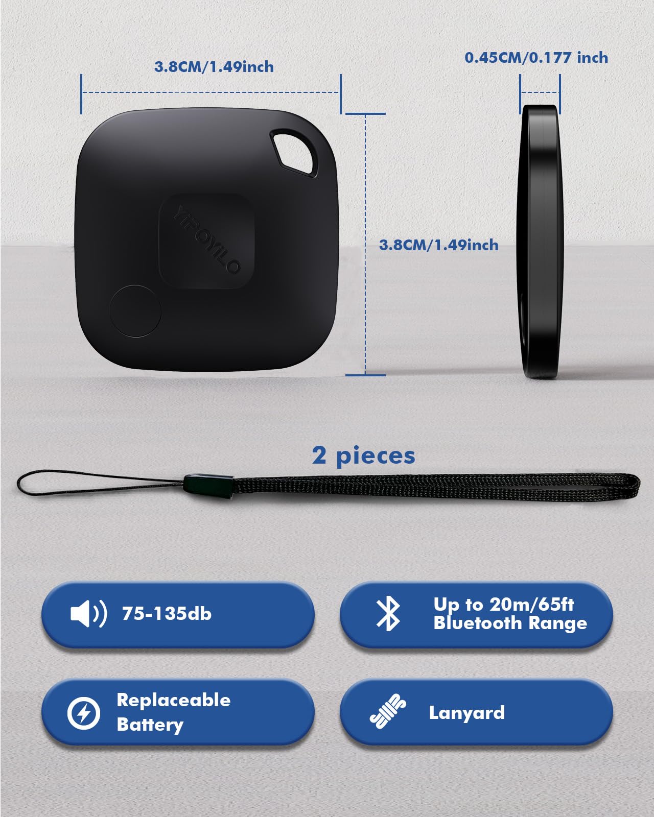Yipoyilo Smart Bluetooth Tracker for Apple Find My, 2 Pack Black - Luggage & Keys Finder