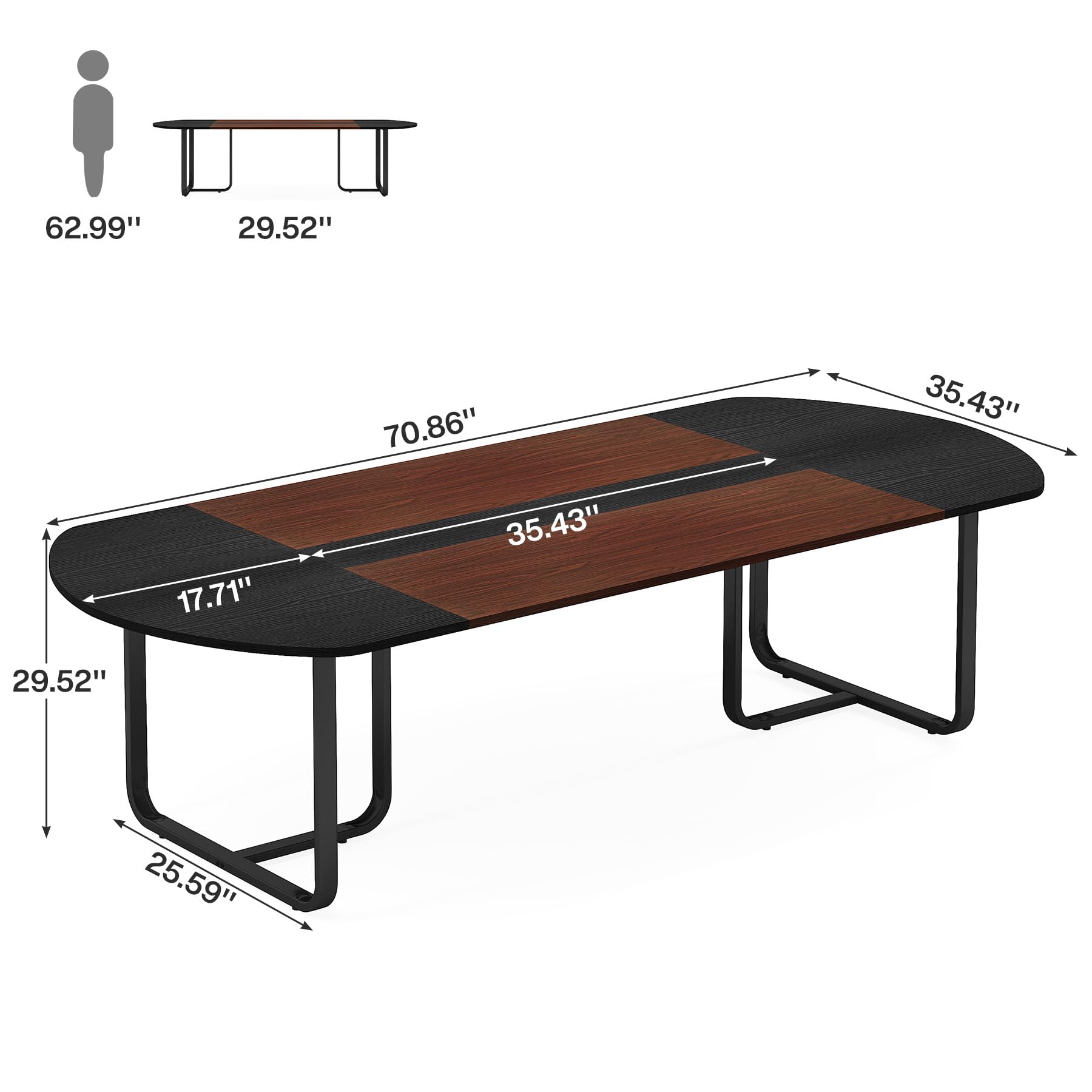 Tribesigns 6FT Modern Oval Conference Table - Walnut & Black Large Meeting Room Table for Office, Seminar & Team Collaboration | Perfect for Boardrooms, Training Sessions & Professional Workspaces