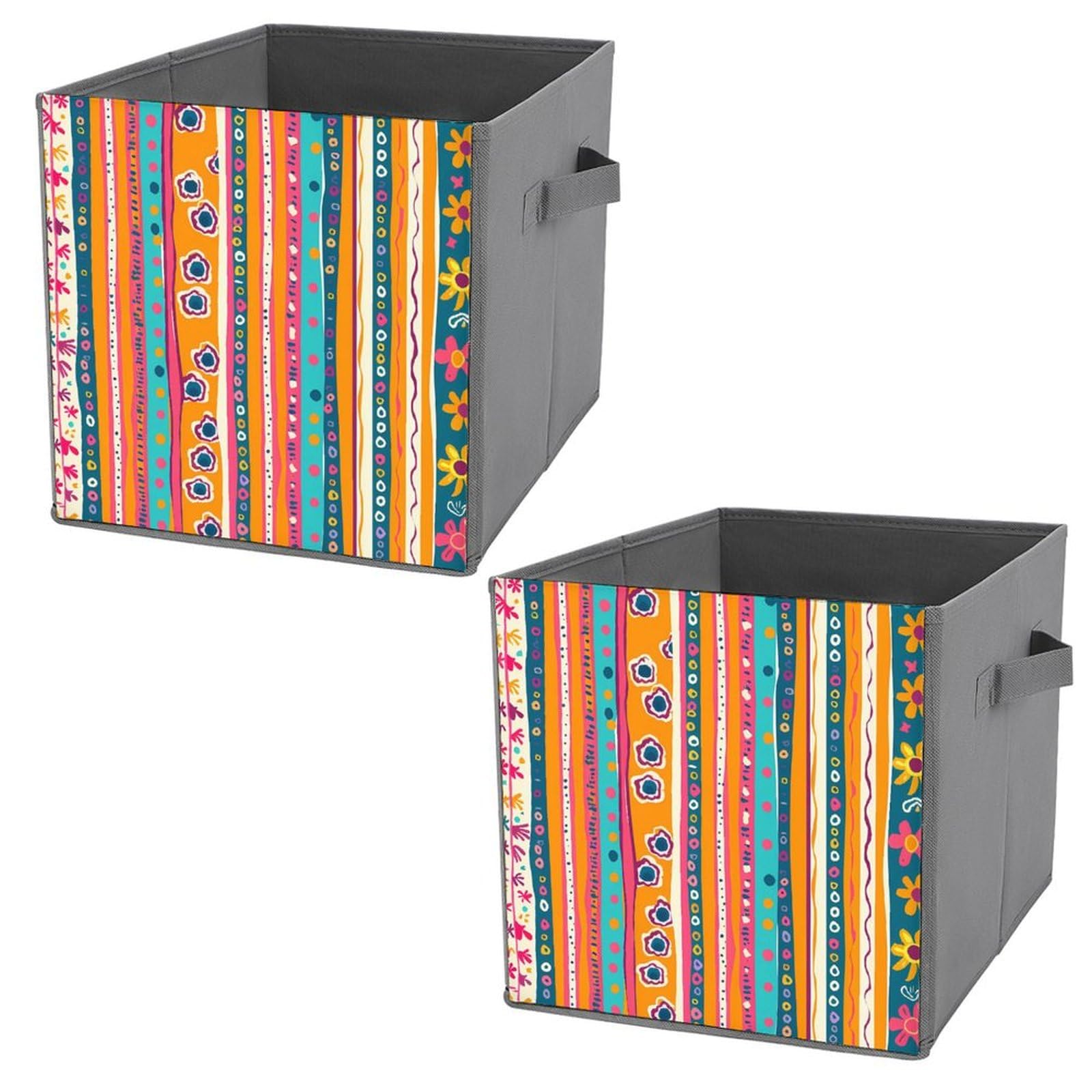 Bohemian Stripe Storage Bins with Handles - 2PCS for Home & Office
