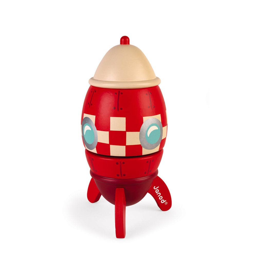 Janod Wooden Rocket Music Box - Handcrafted Musical Gift for Kids, Nursery Decor, Baby Shower Present | Perfect for Bedtime, Playtime & Special Occasions