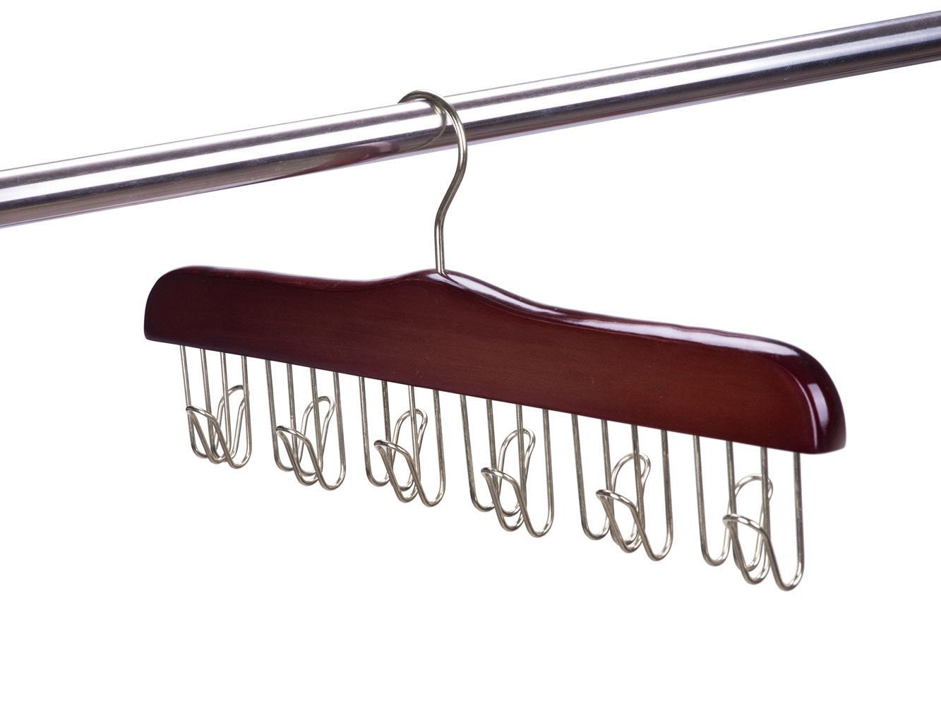 Premium Walnut & Chrome Wooden Belt Hanger - Durable Wall Mounted Organizer for Closet, Bedroom & Entryway Storage