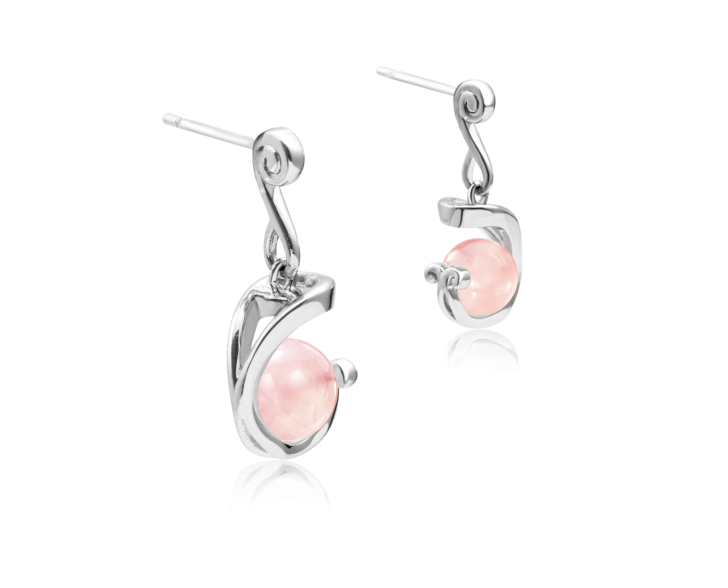 Rose Quartz Drop Dangle Earrings - October Birthstone Ball Earrings for Women - Simple Silver Round Everyday Jewelry - Perfect for Gifts, Office Wear & Special Occasions