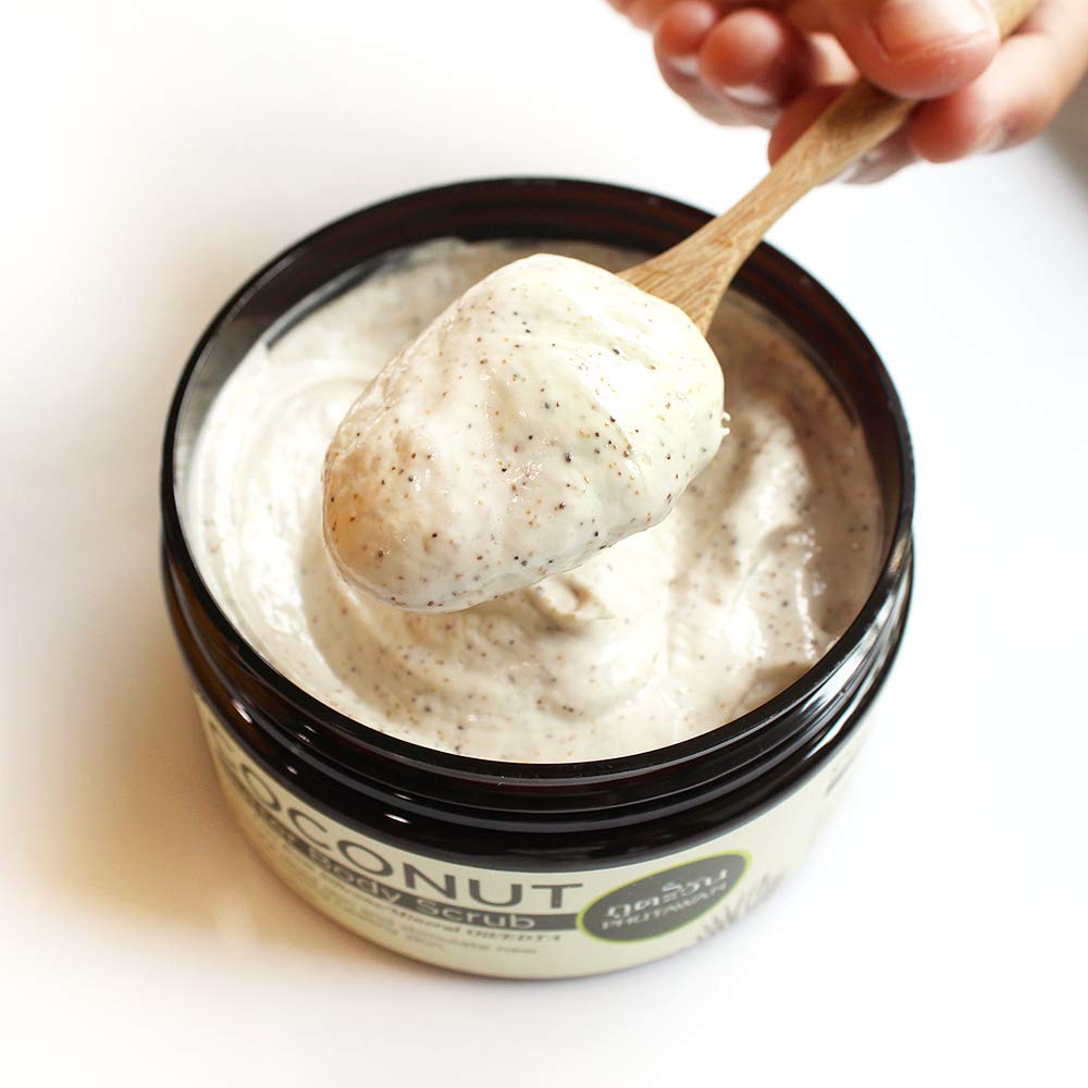 Organic Coconut Butter Body Scrub by PHUTAWAN - 8.46 oz (Pack of 3) | Exfoliating & Moisturizing for Soft Skin | Perfect for Spa Day, Dry Skin Care & Self-Care Routine