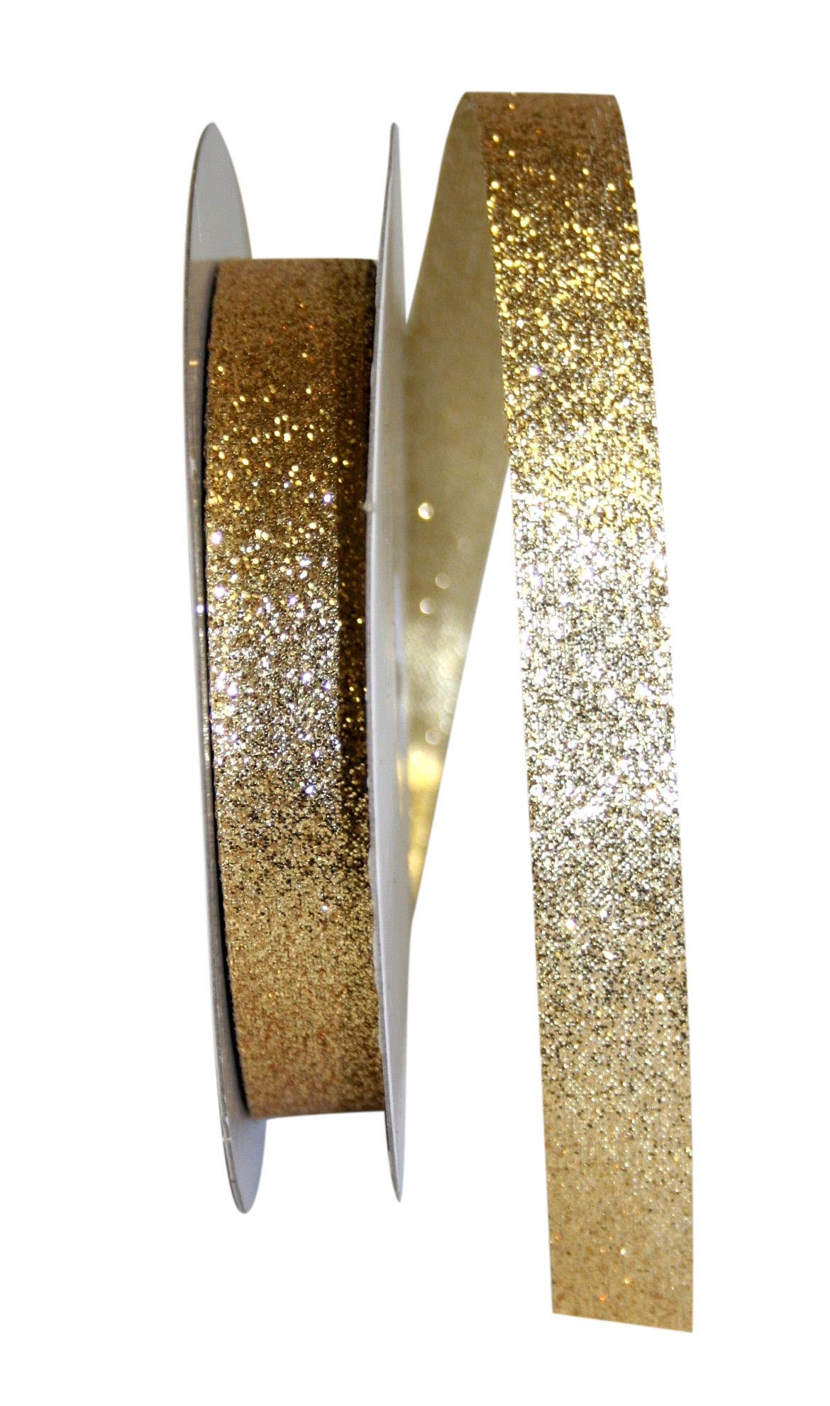 Reliant Ribbon Glitter All Rd Ribbon - 5/8 Inch x 25 Yards Gold Decorative Ribbon for Gift Wrapping, Party Decorations & Craft Projects